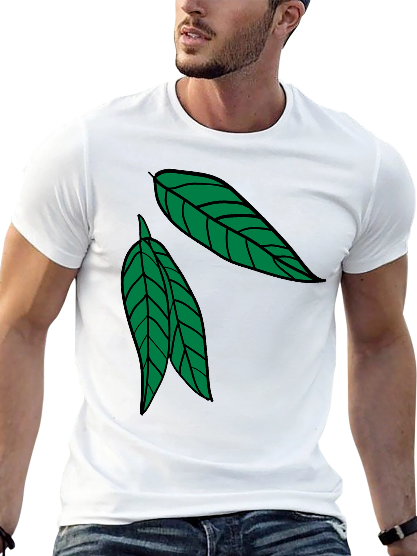 Leaf Design Black Cotton T-Shirt