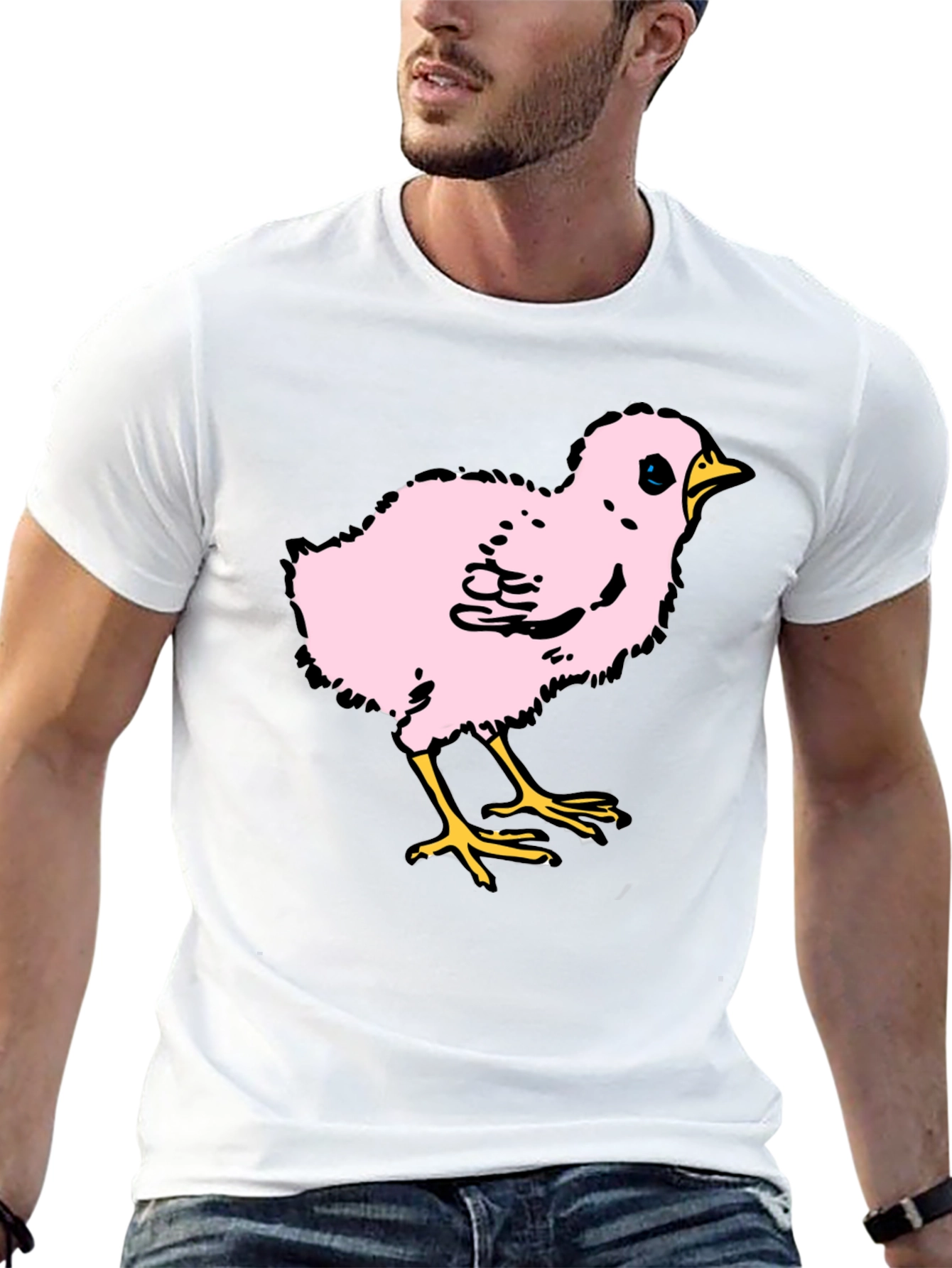 Cute Pink Chick Graphic T-Shirt - Casual Black Tee