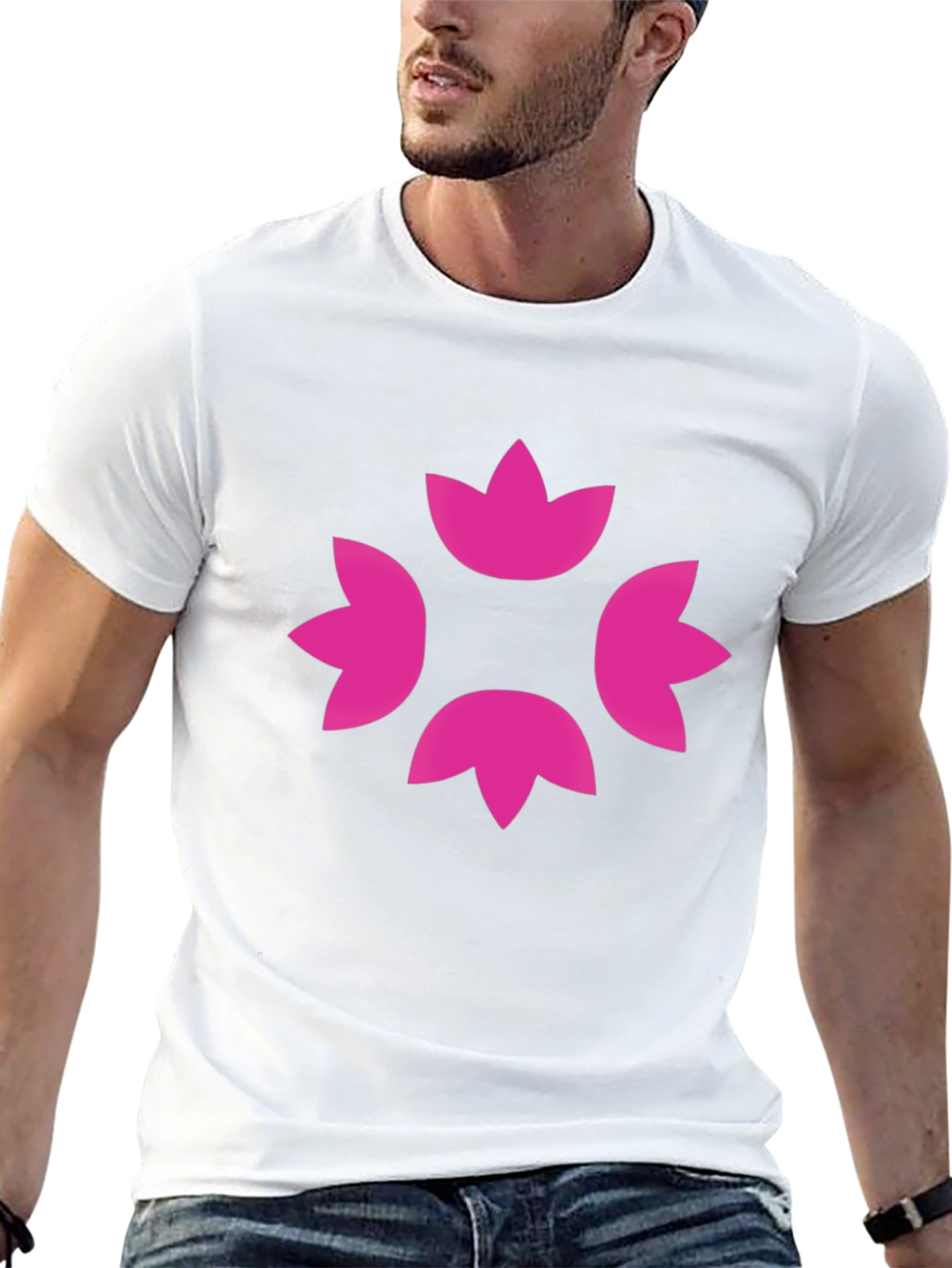 Stylish Black Tee with Pink Floral Design