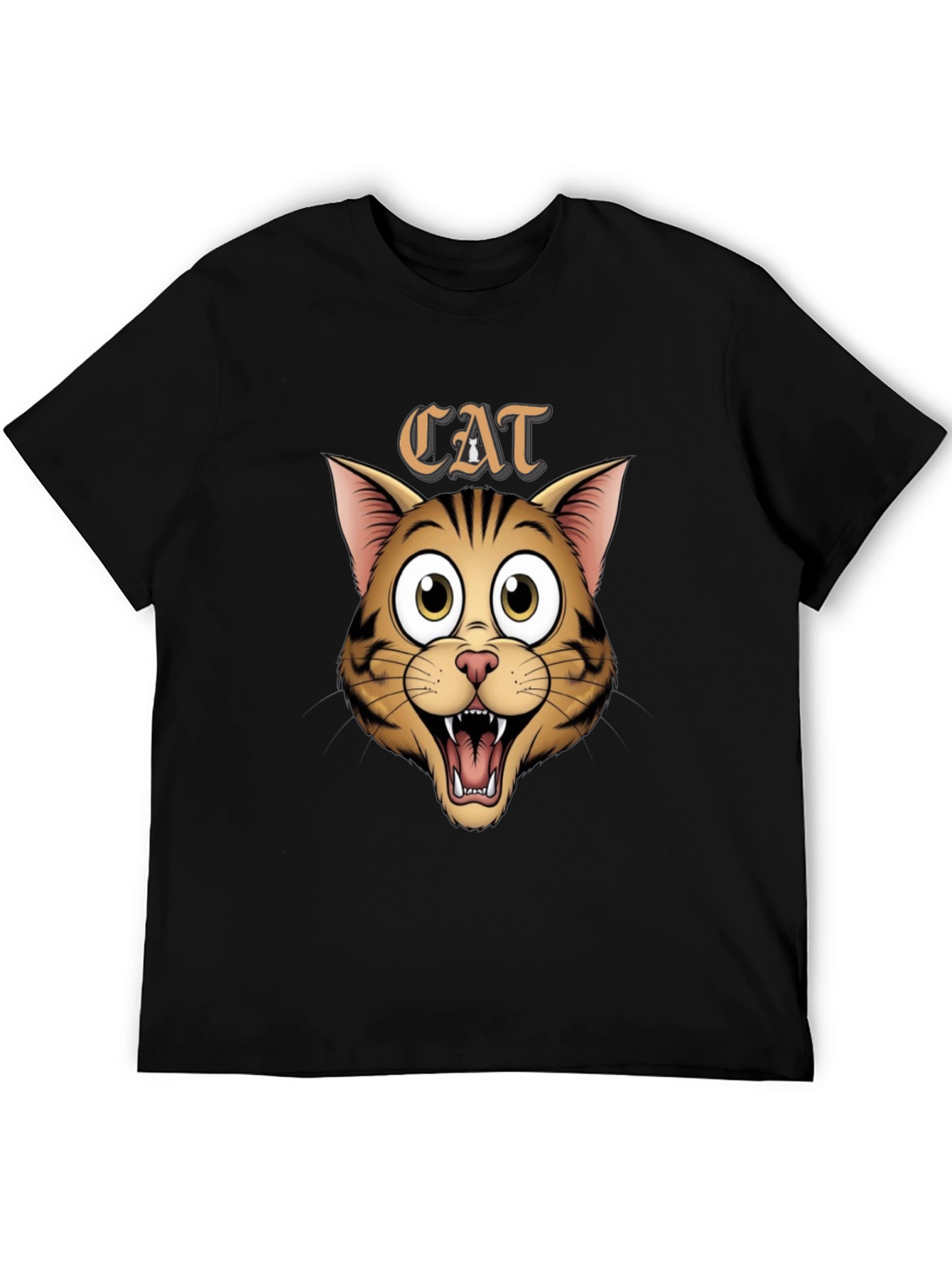 Cartoon Cat Face Graphic Tee - Black