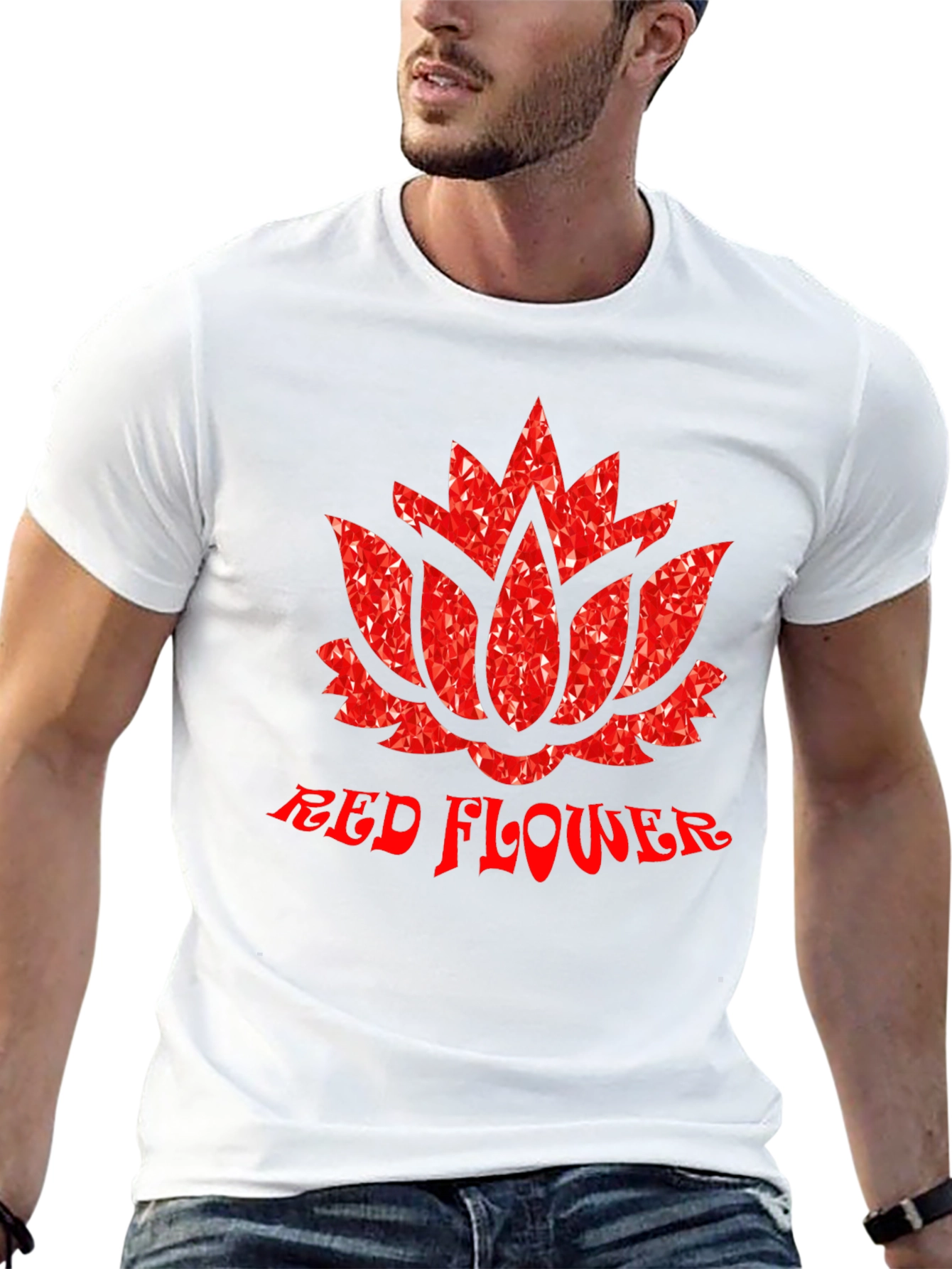 Red Flower Graphic Print Black T-Shirt