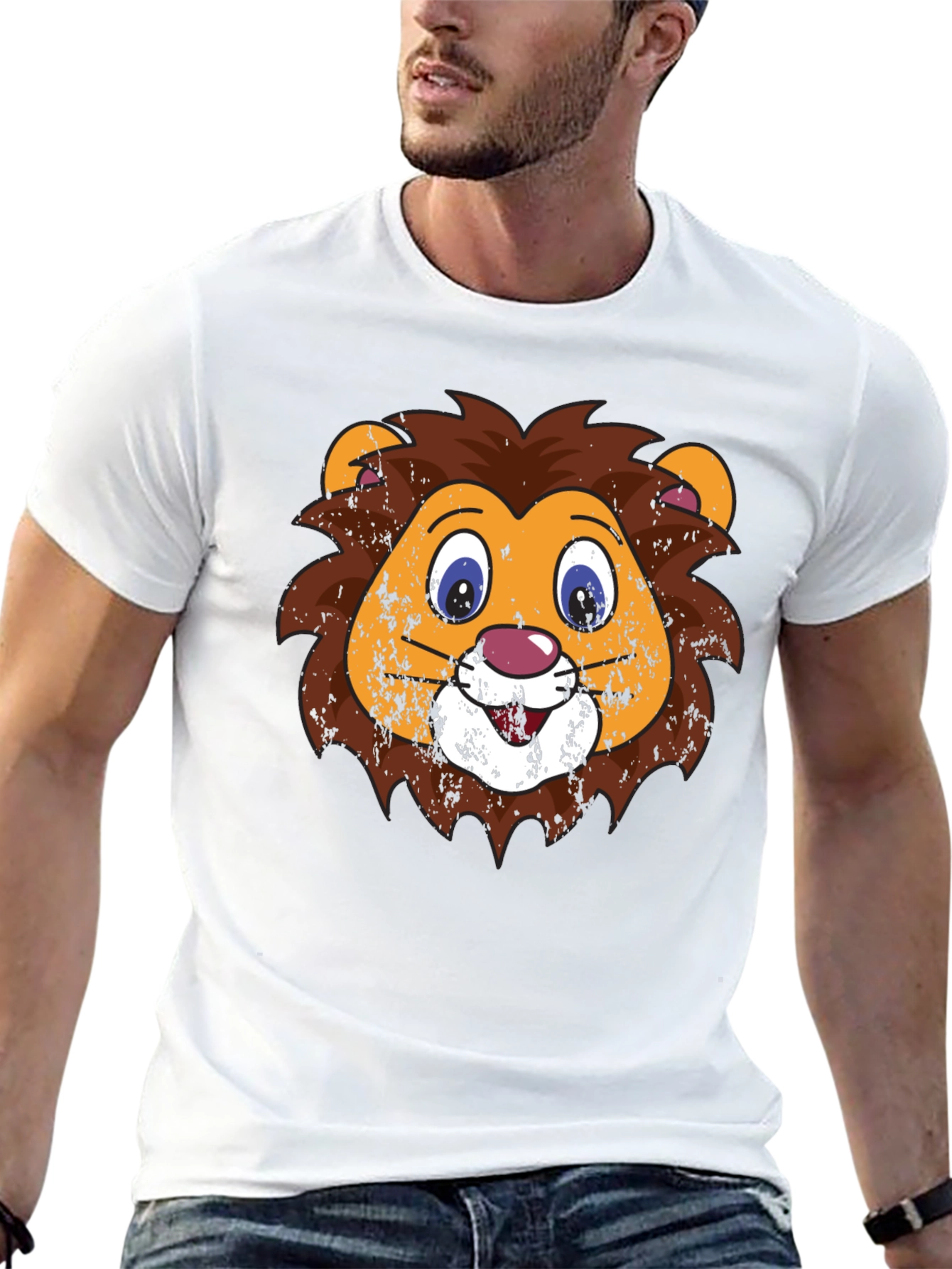 Funny Lion Face Graphic Tee - Black T-Shirt