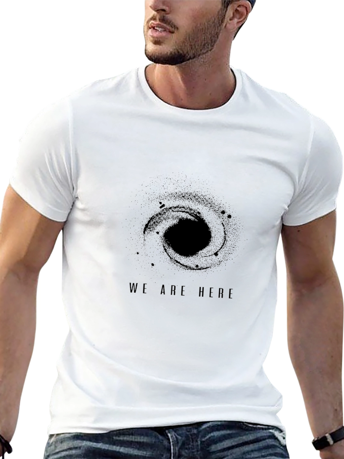 We Are Here Galaxy Graphic Black T-Shirt