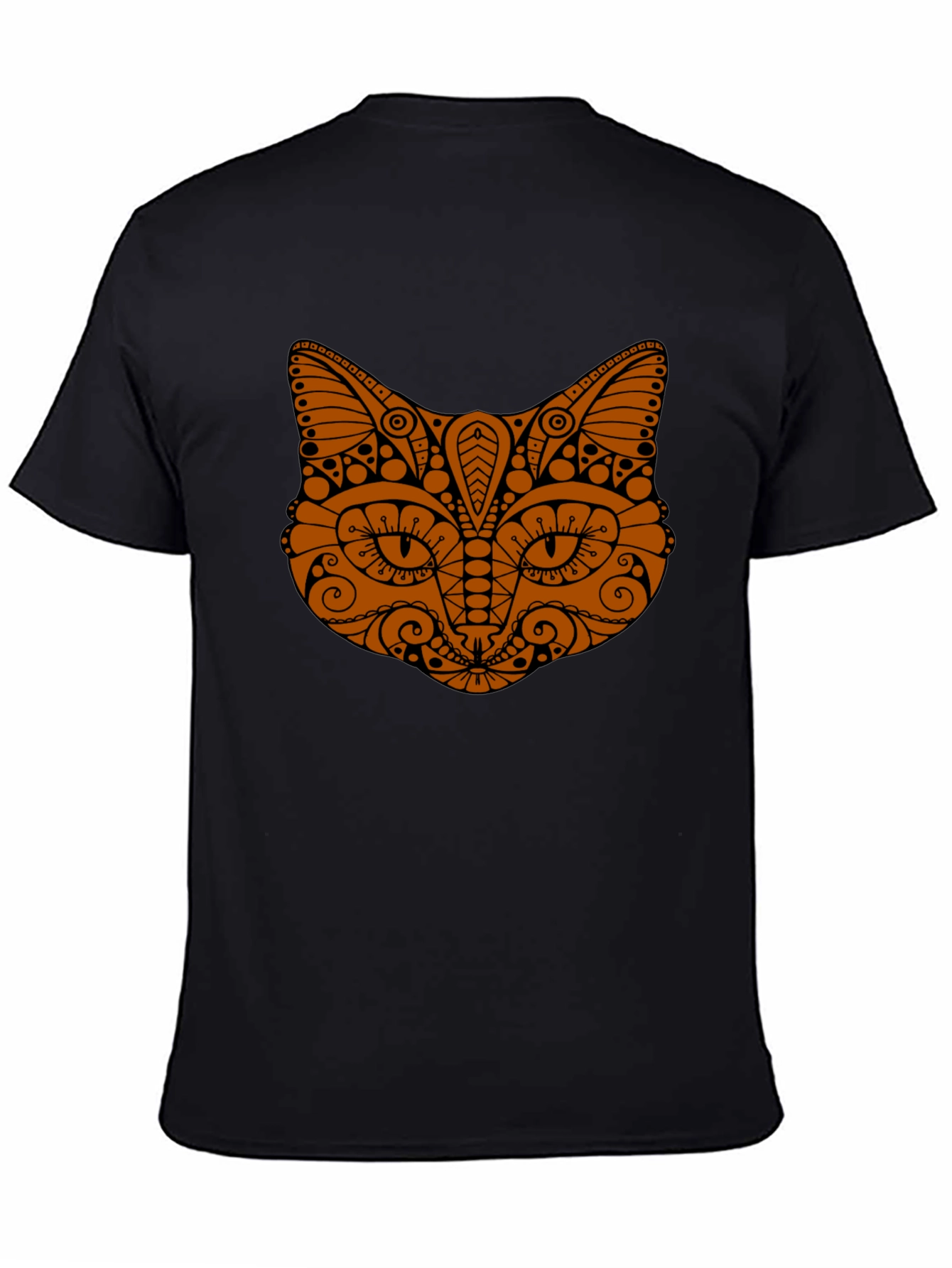 Tribal Cat Graphic Tee - Stylish Black T-Shirt
