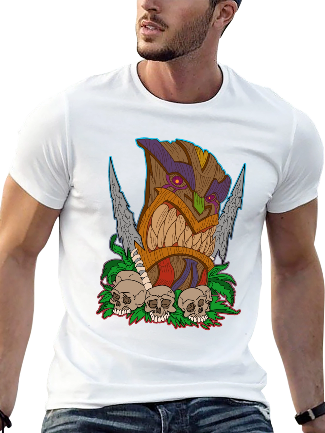 Tiki Skull Graphic T-Shirt - Tribal Art Tee
