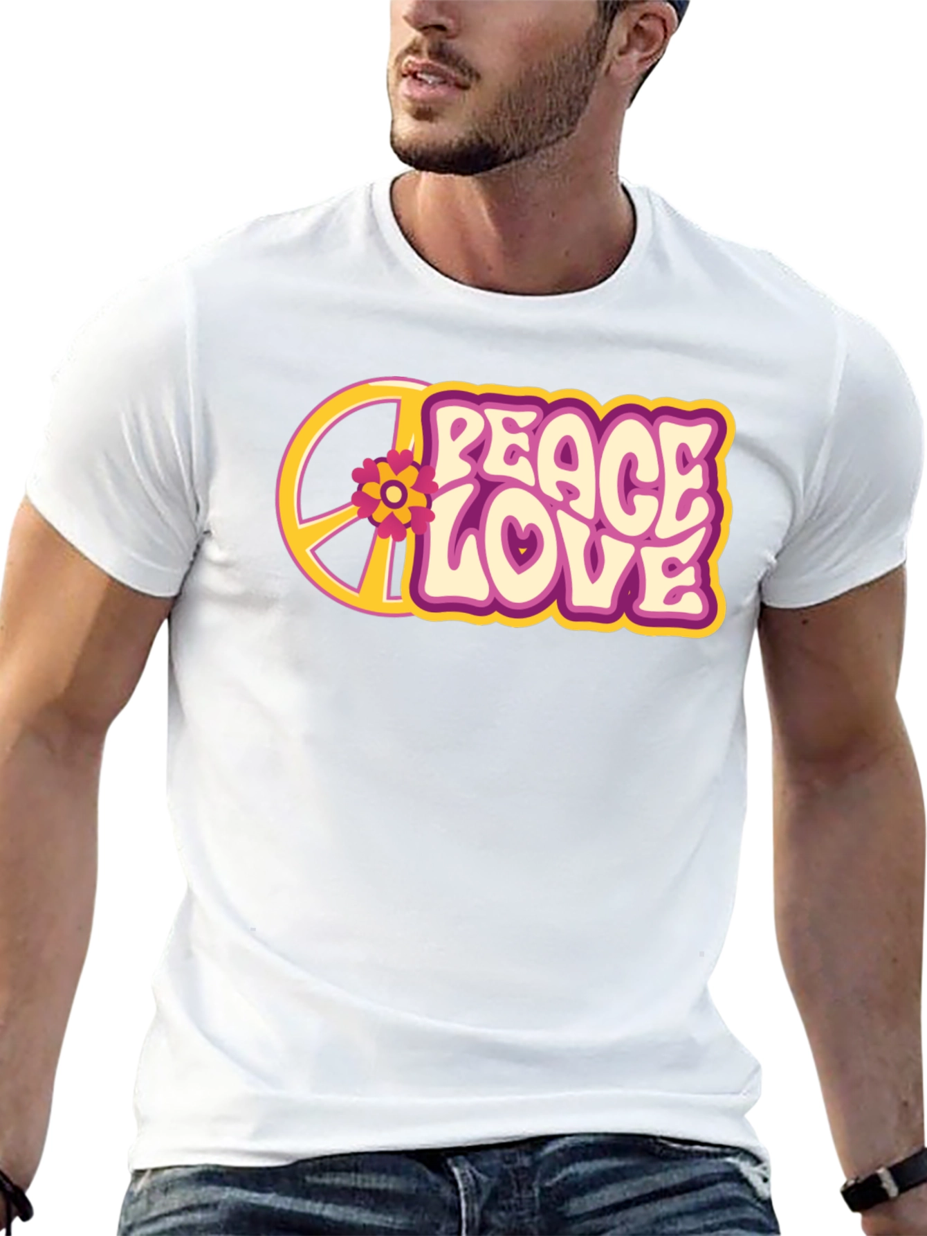 Peace Love Flower Graphic Tee - Retro Style