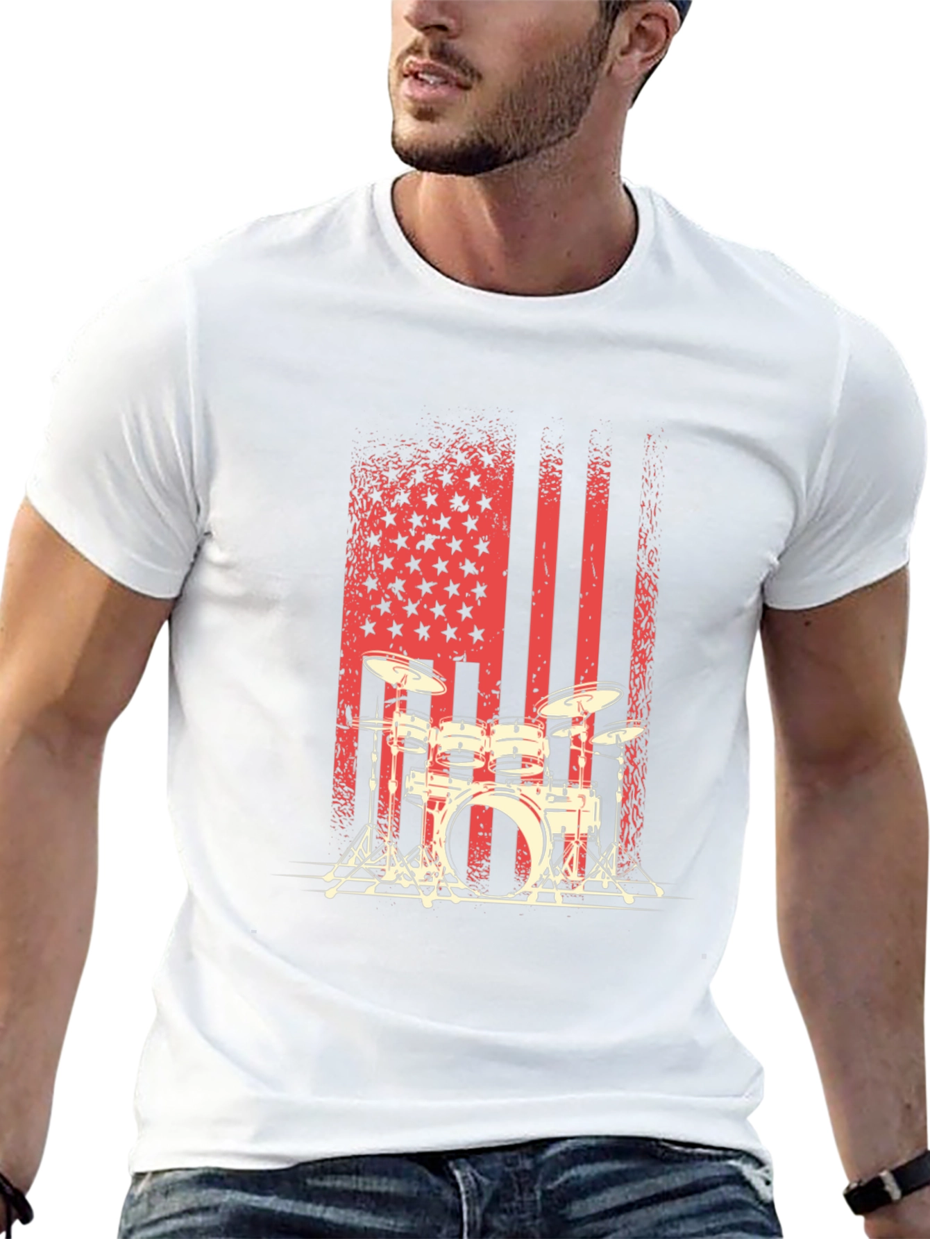 Drum Set American Flag Mens Graphic Tee
