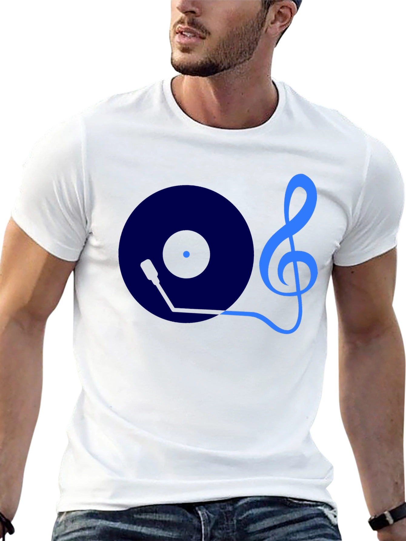 Music Lovers Graphic Tee - Treble Clef Turntable Design