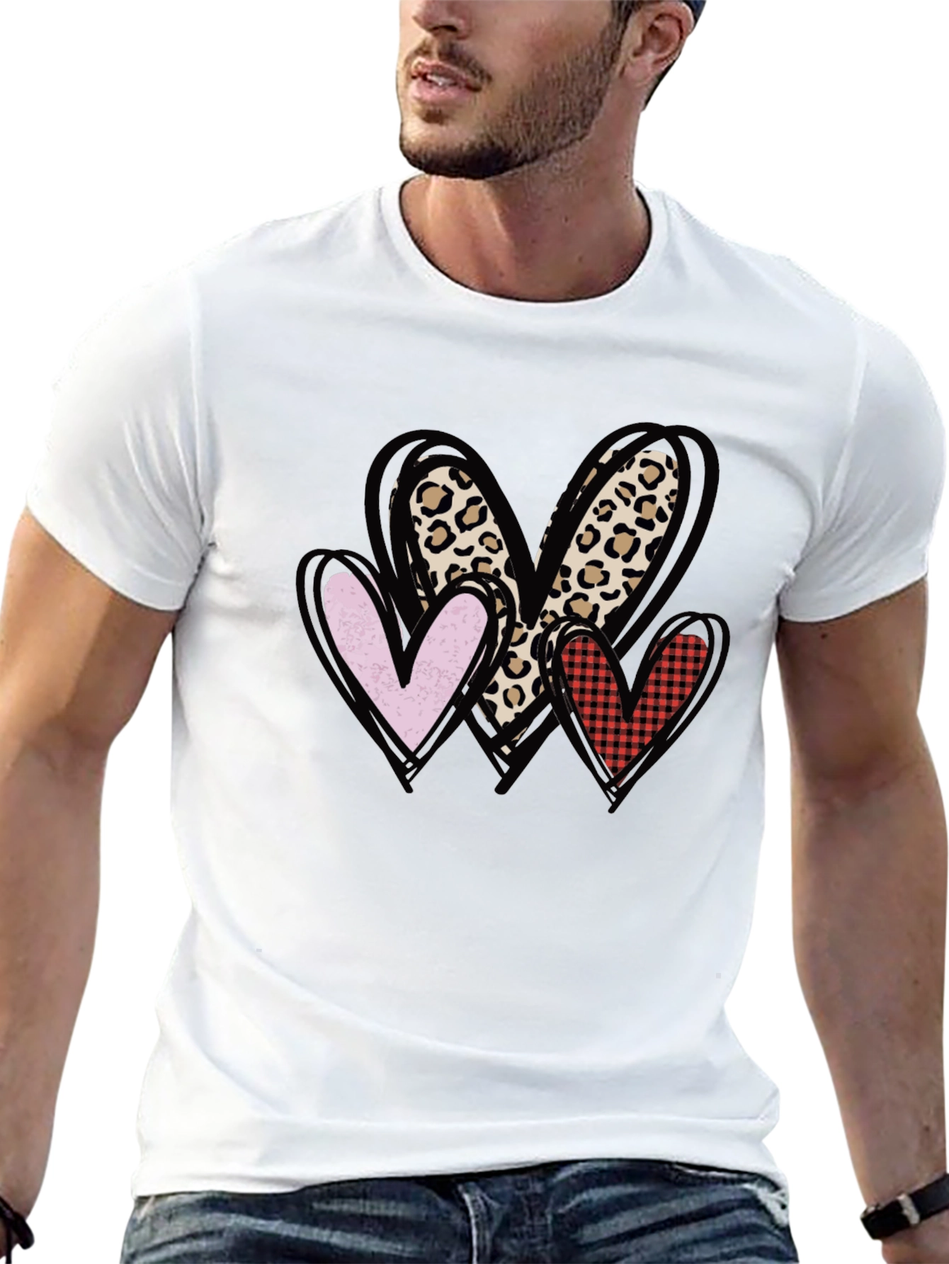 Heart Print Crewneck T-Shirt