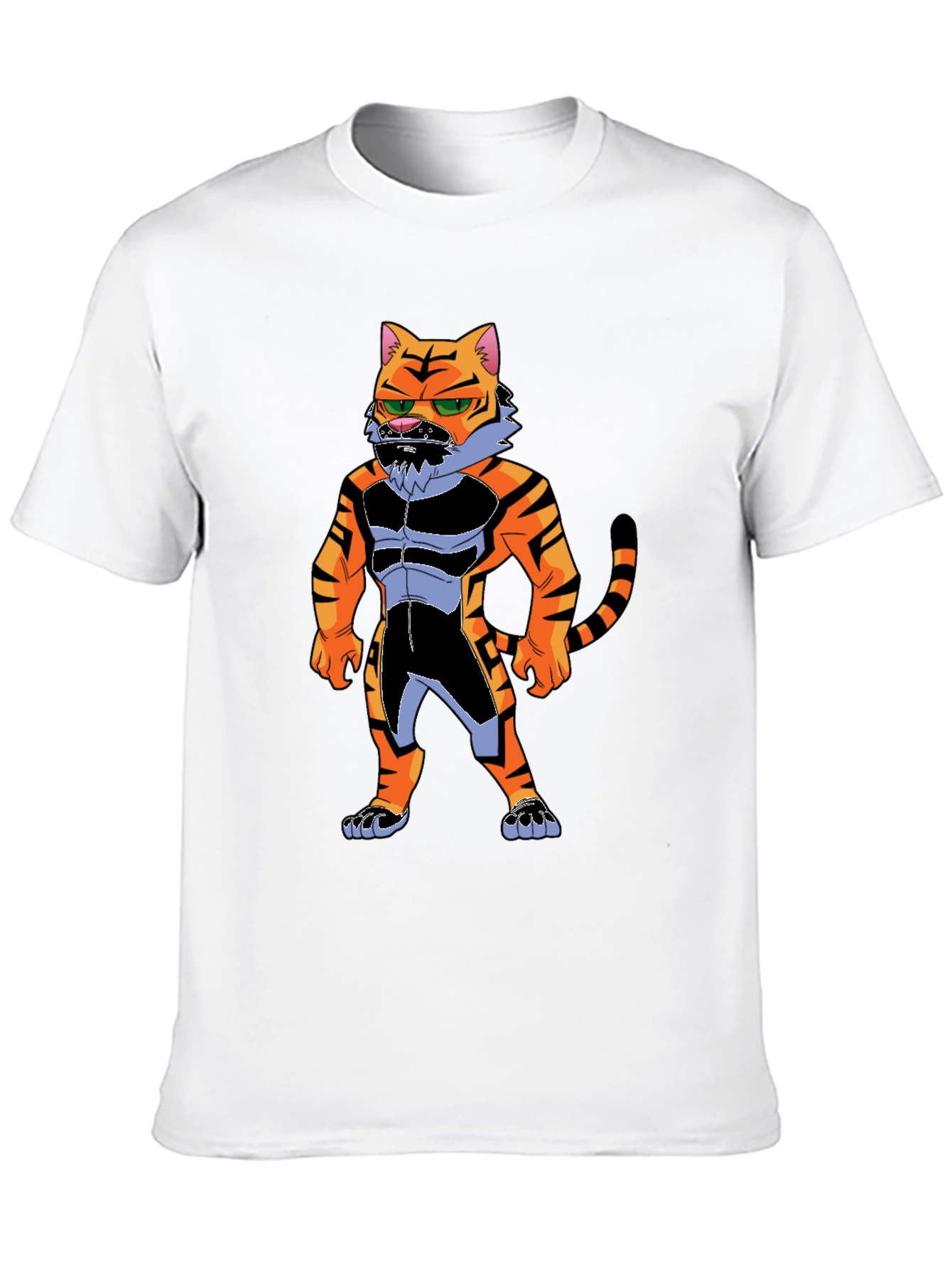 Mens Black T-Shirt with Cartoon Tiger Graphic