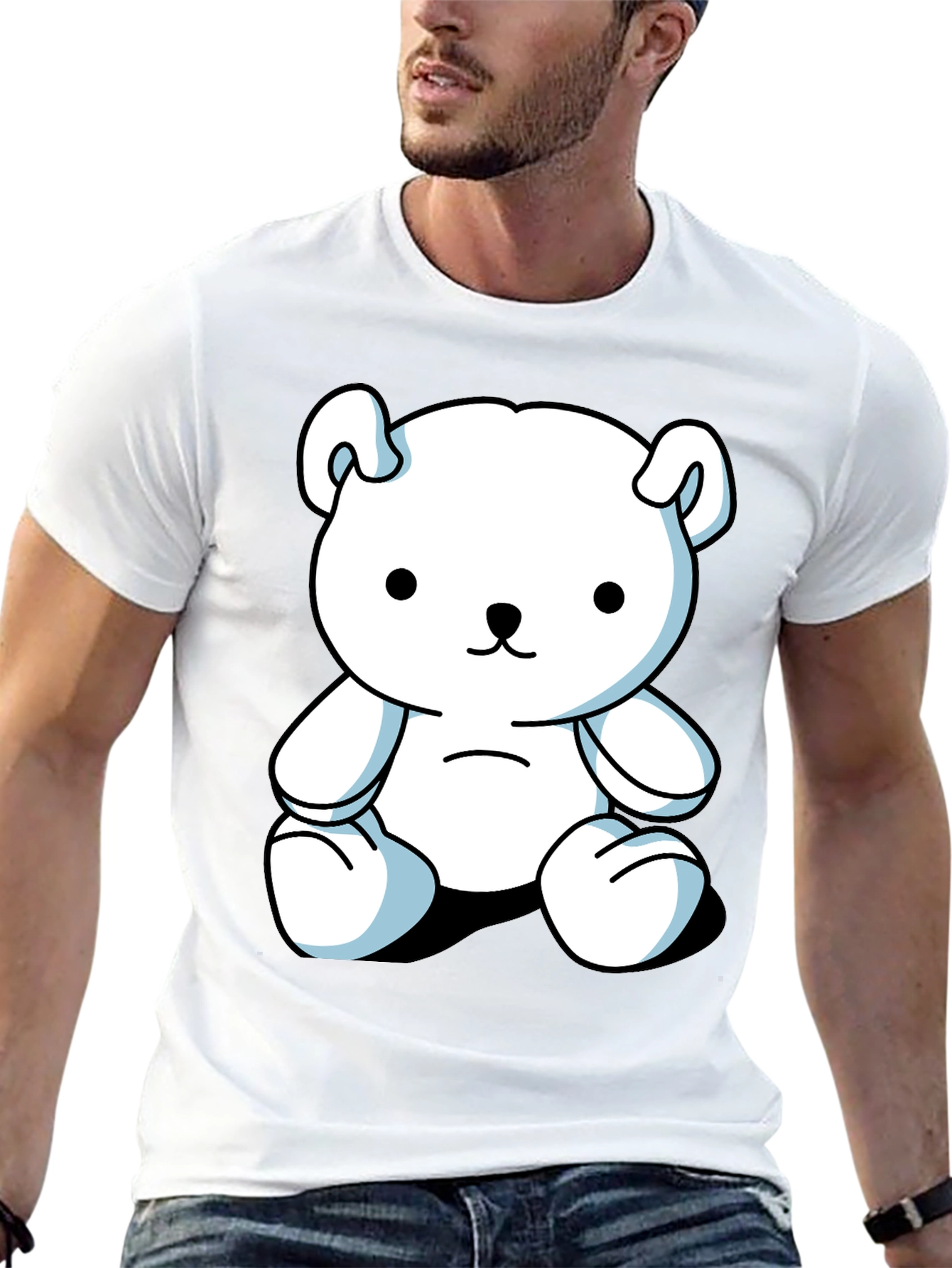 Cute Cartoon Bear Graphic Black T-Shirt