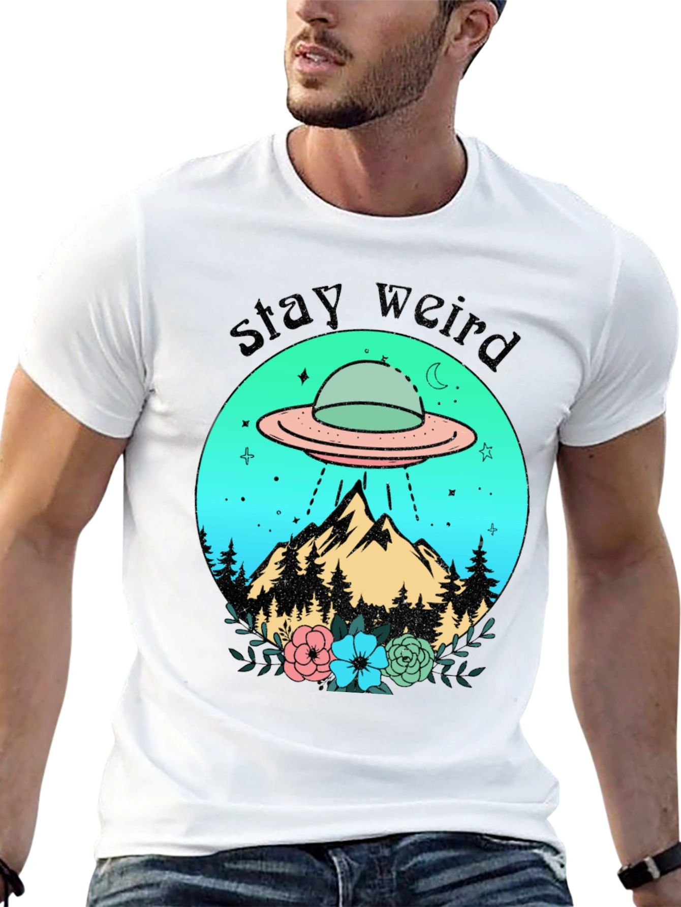 Stay Weird Alien UFO Graphic T-Shirt