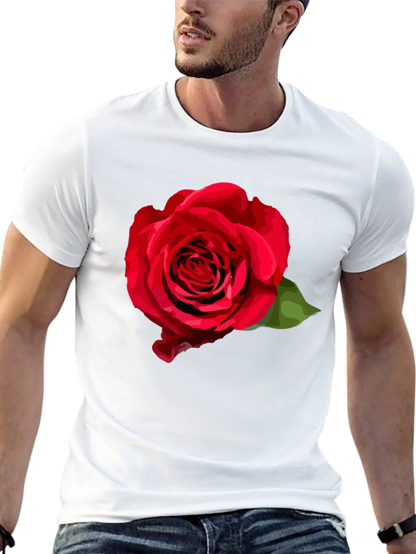 Red Rose Graphic T-Shirt - Stylish Black Tee