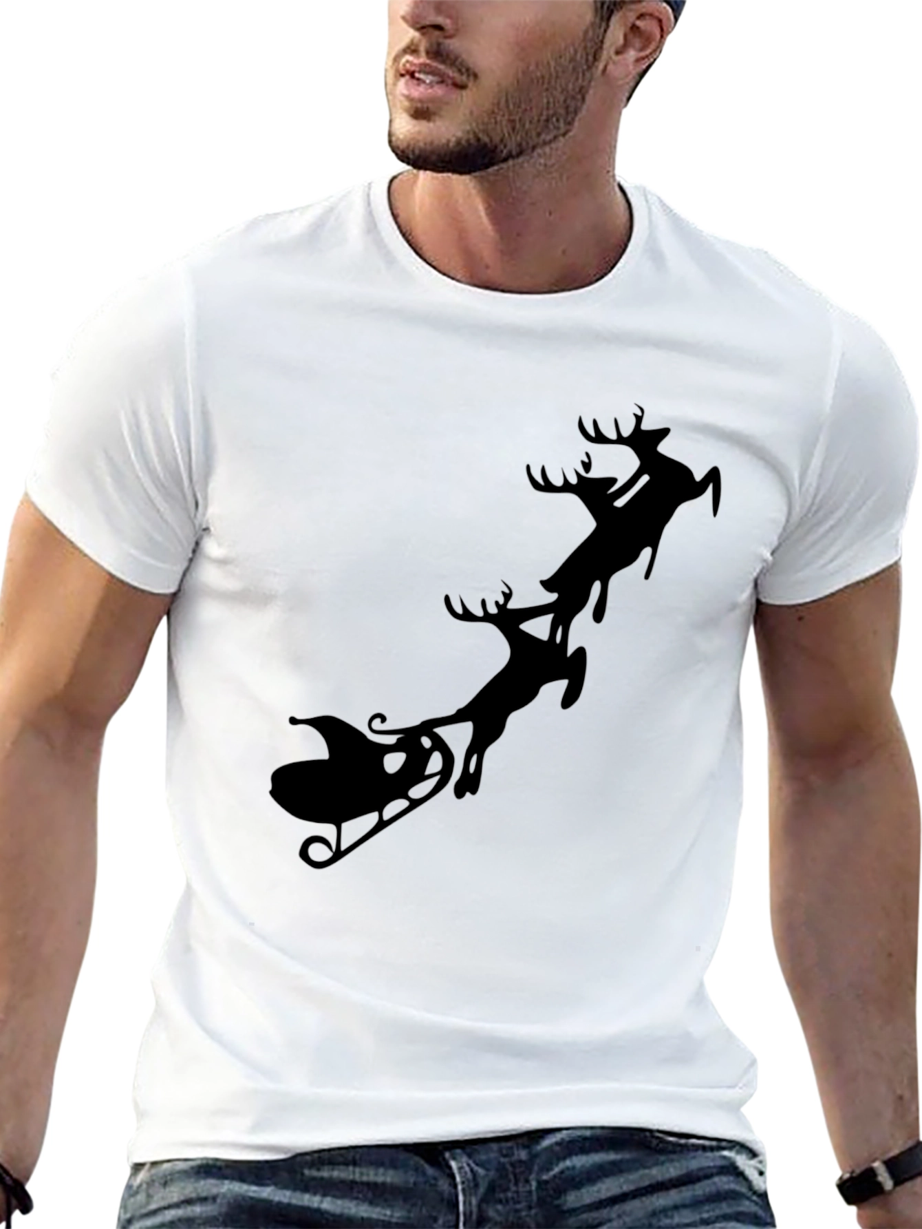 Santas Sleigh Black T-Shirt Holiday Season Tee