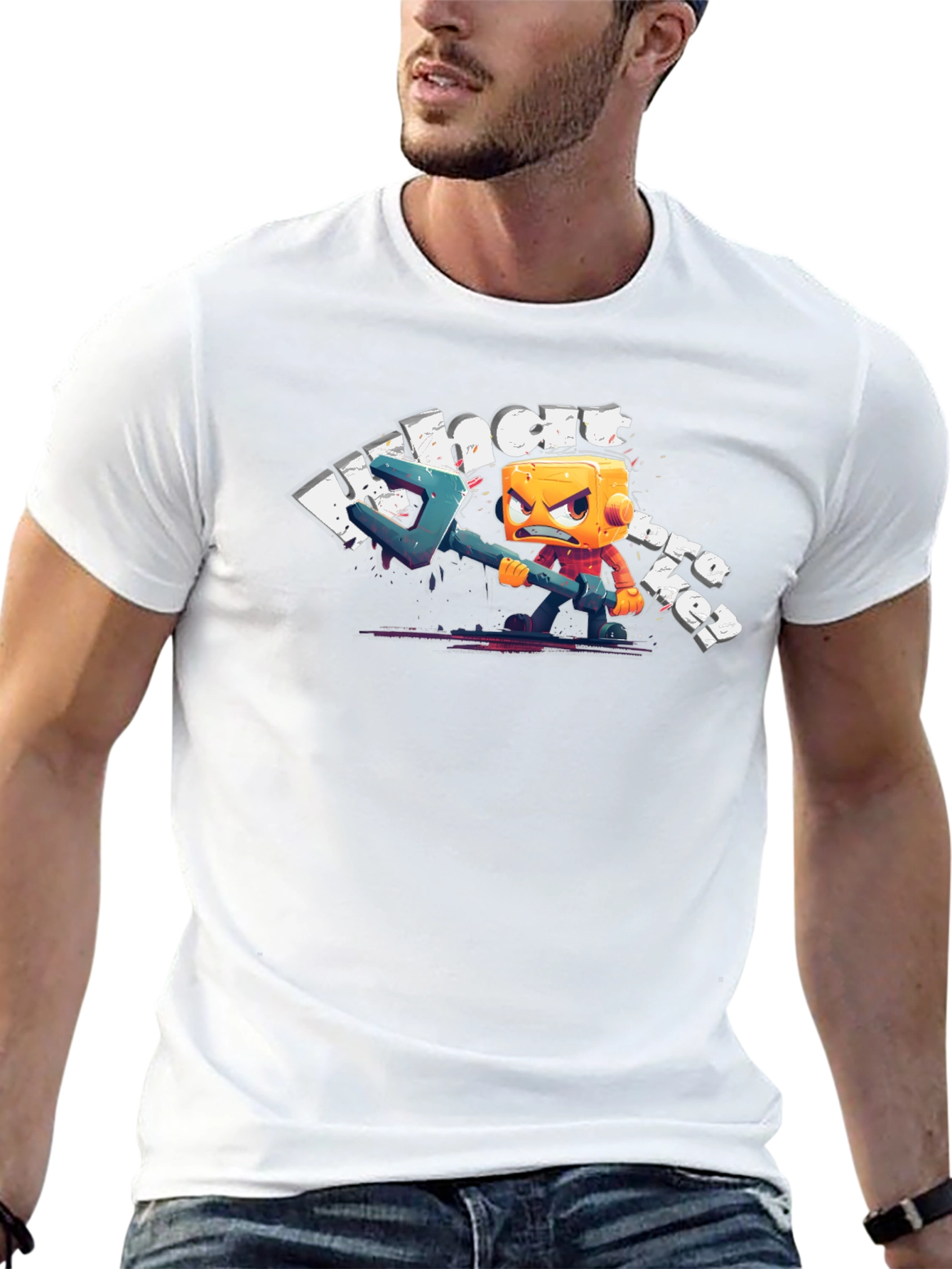 Angry Cube Character on Black Tee