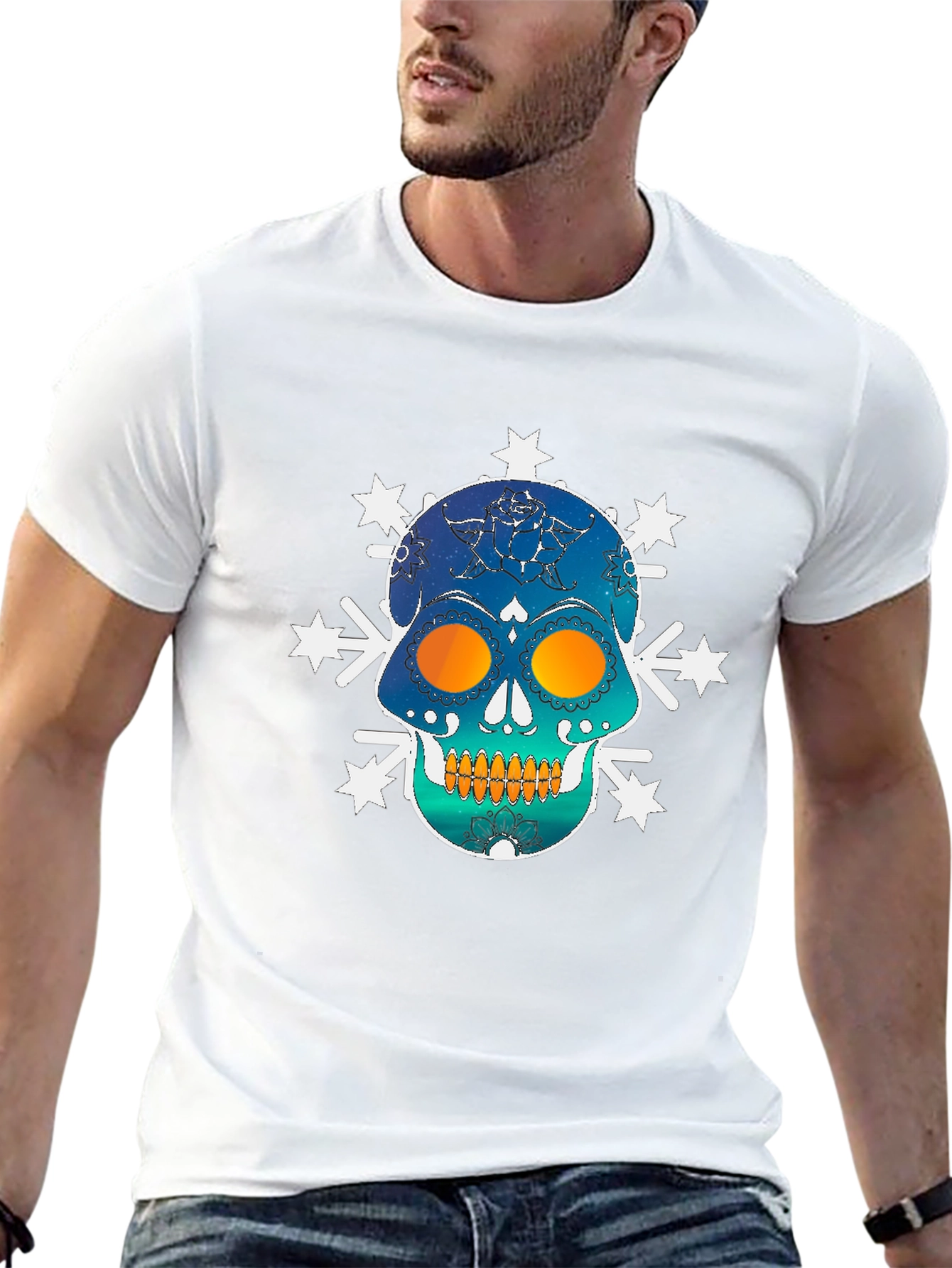Skull Snowflake Graphic Tee - Black Cotton Blend