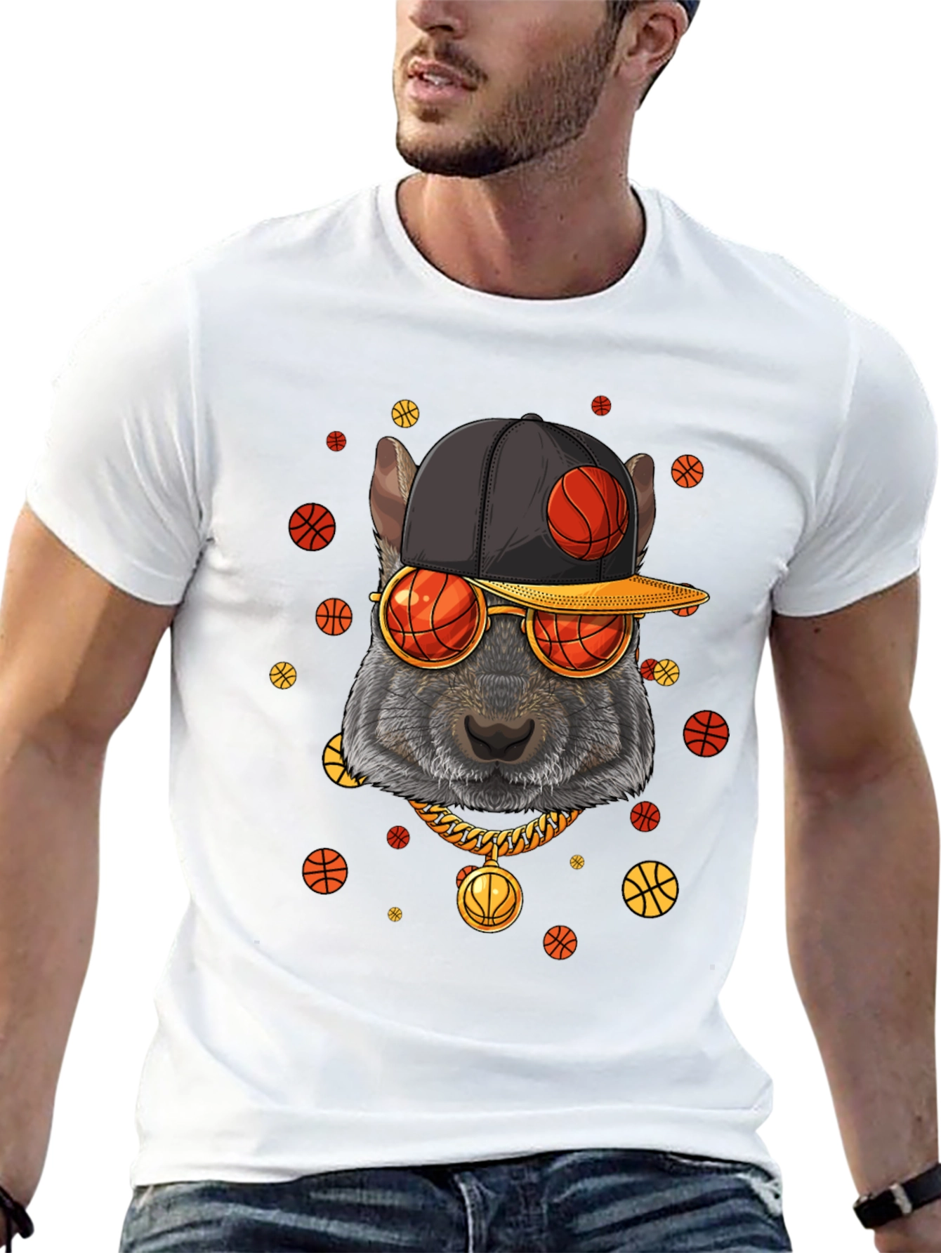 Basketball Squirrel Graphic T-Shirt
