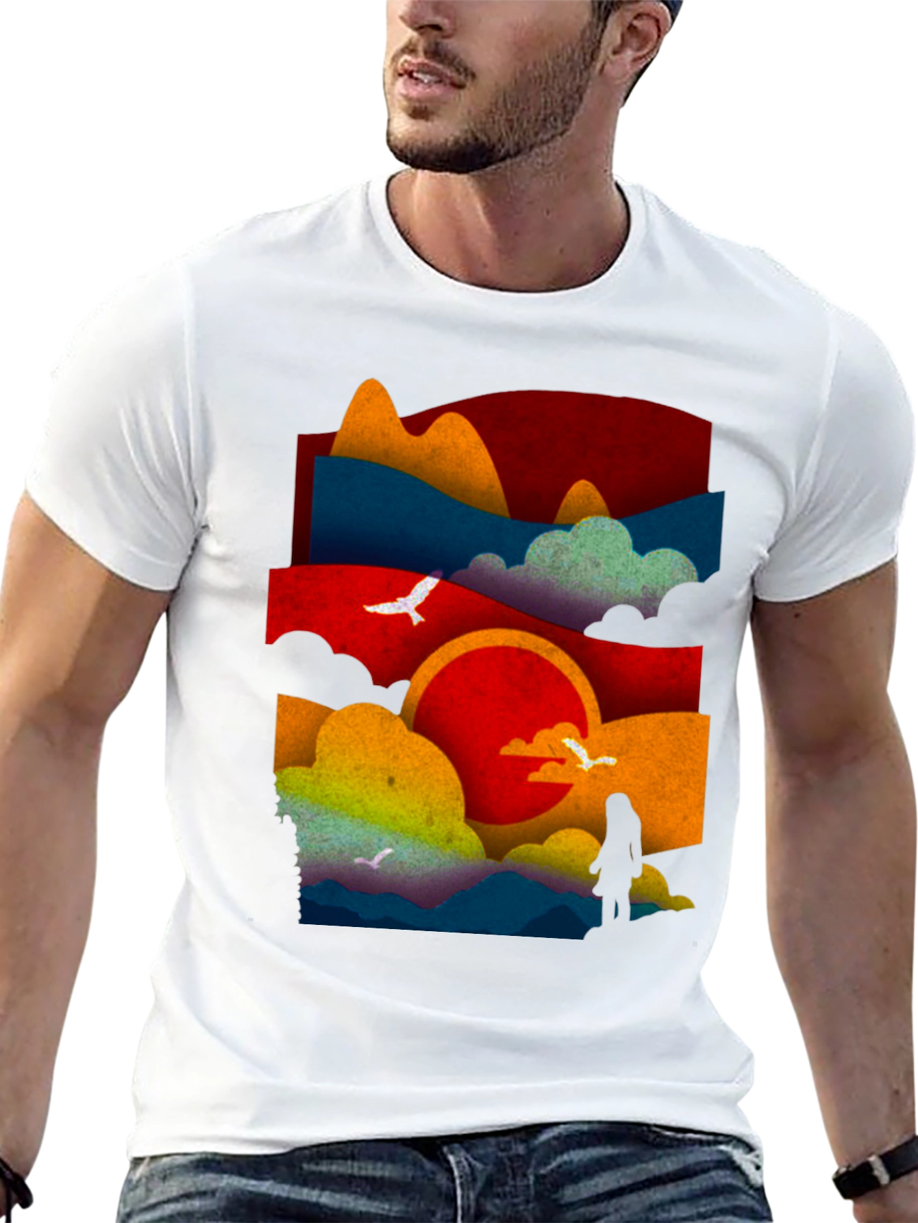 Abstract Landscape Graphic Tee - Black Cotton