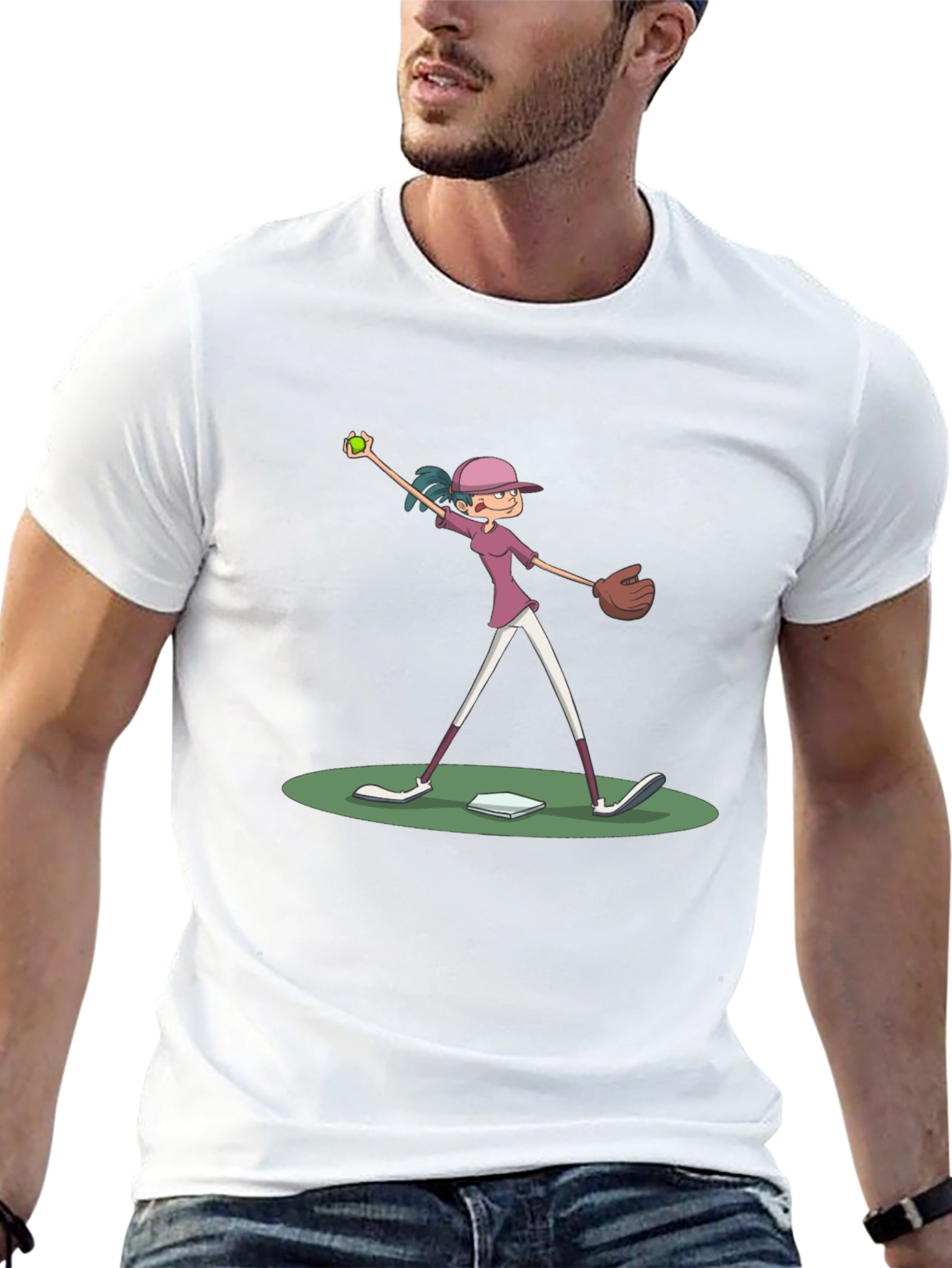 Cartoon Baseball Girl T-Shirt