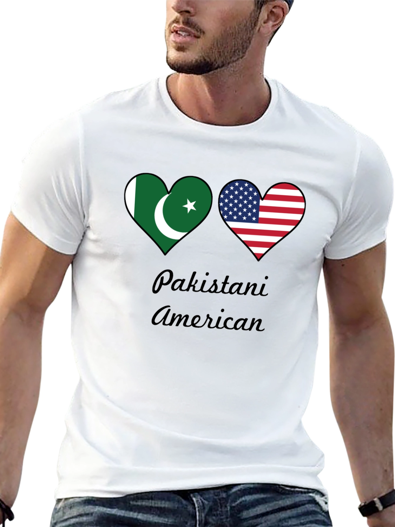 Pakistani American Pride T-Shirt: Heart Flags