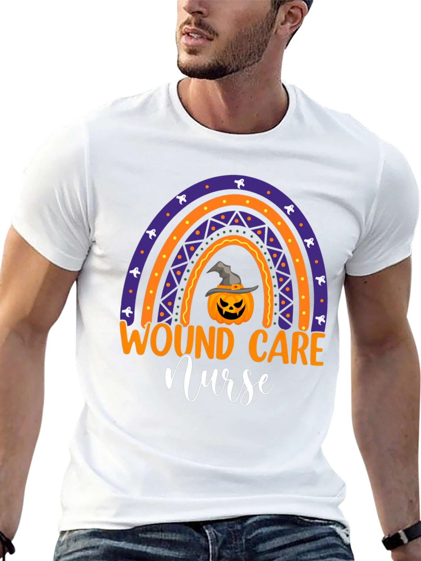 Wound Care Nurse Halloween Rainbow Pumpkin T-Shirt