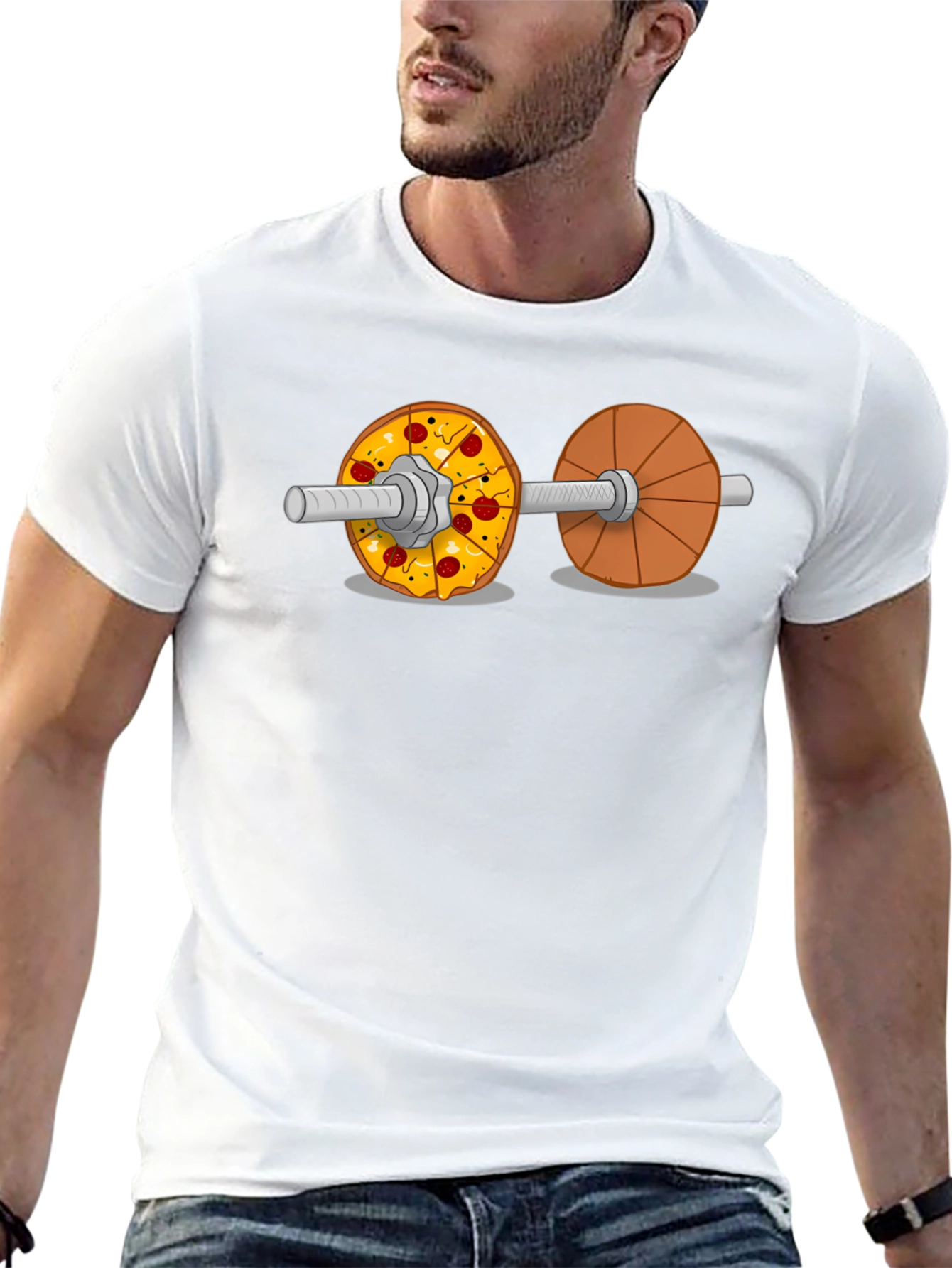 Pizza Dumbbell Graphic Tee - Fitness & Foodie Fun