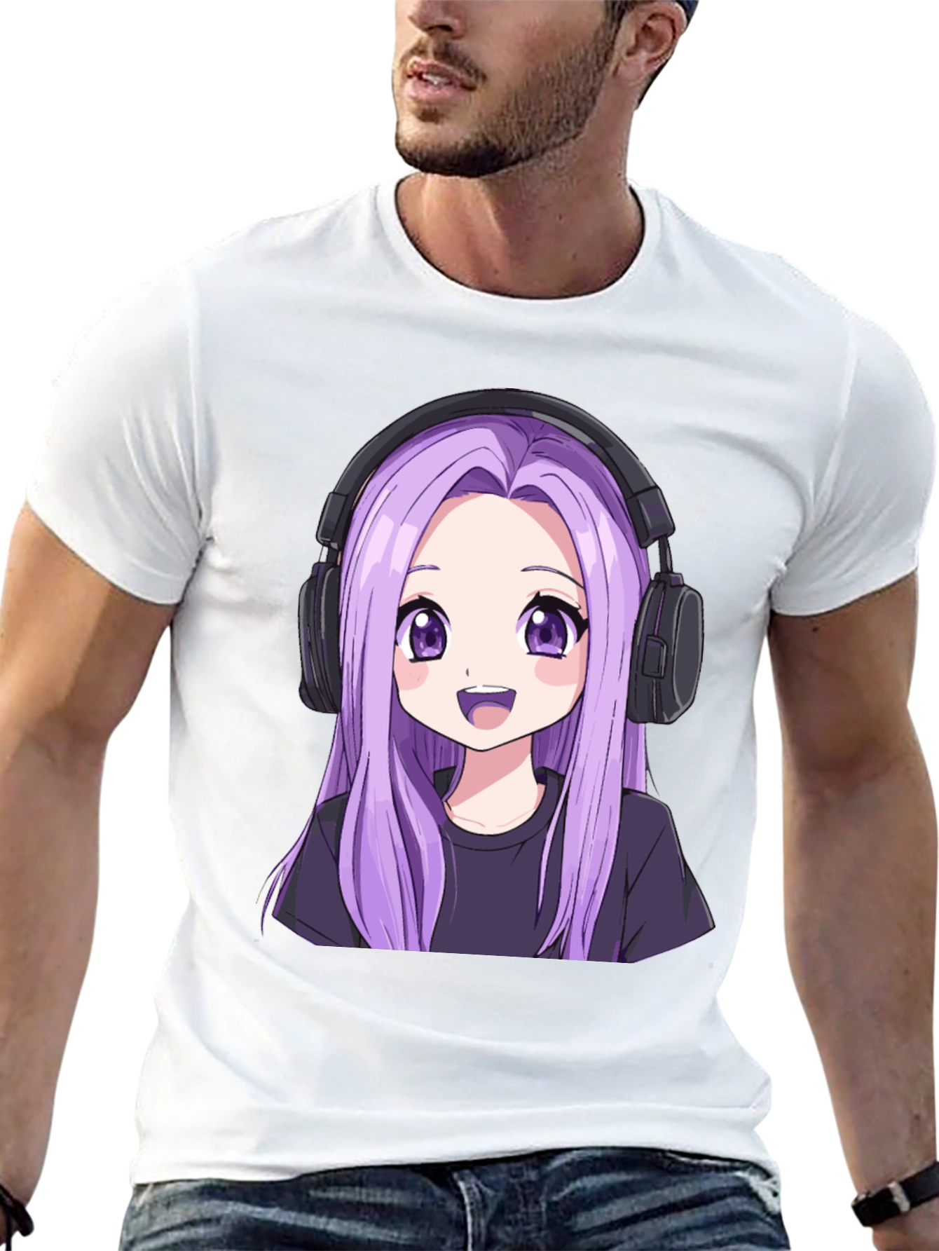 Anime Girl Headphone Graphic Tee