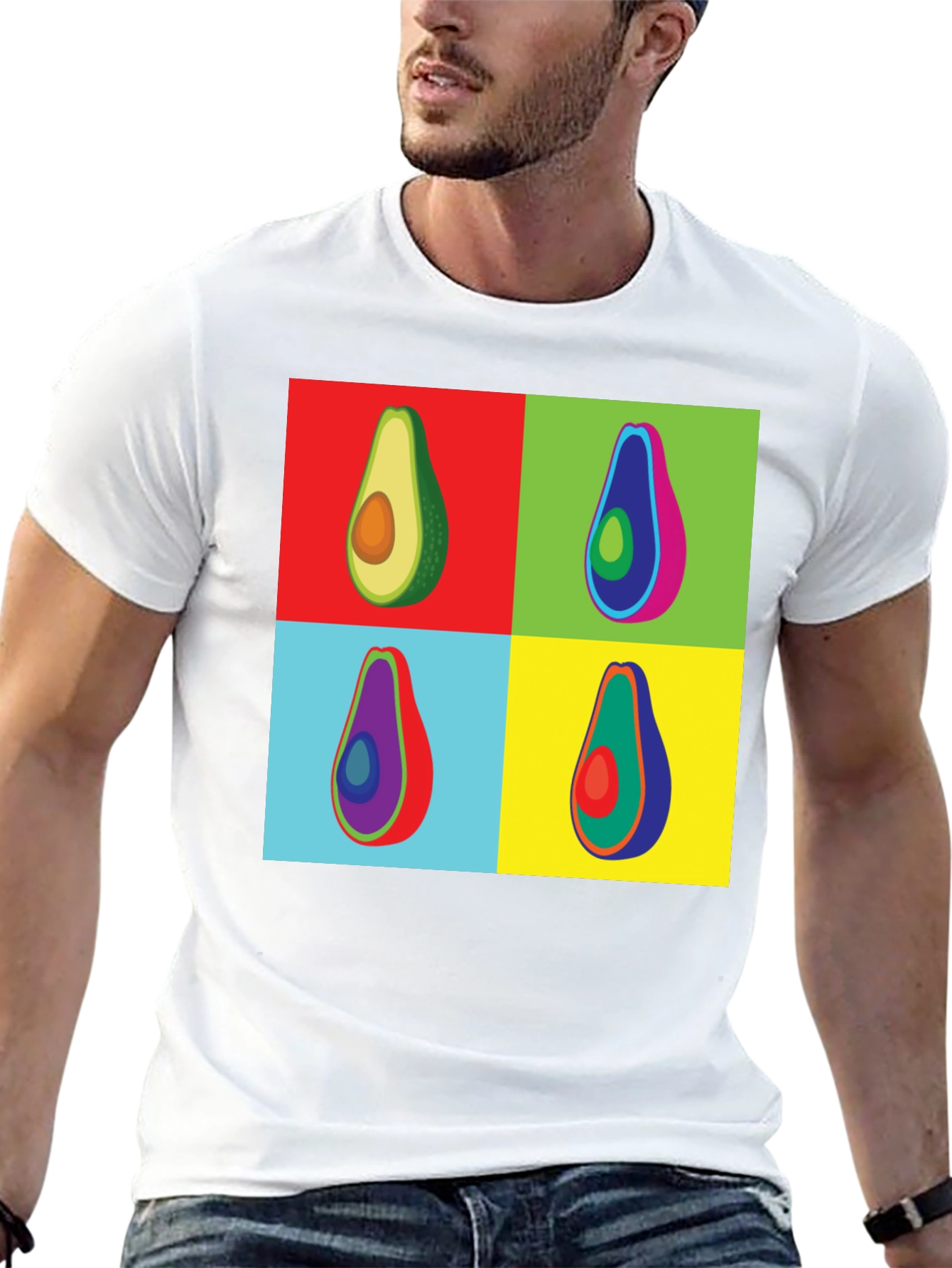 Pop Art Avocado Graphic Tee - Black Cotton T-Shirt