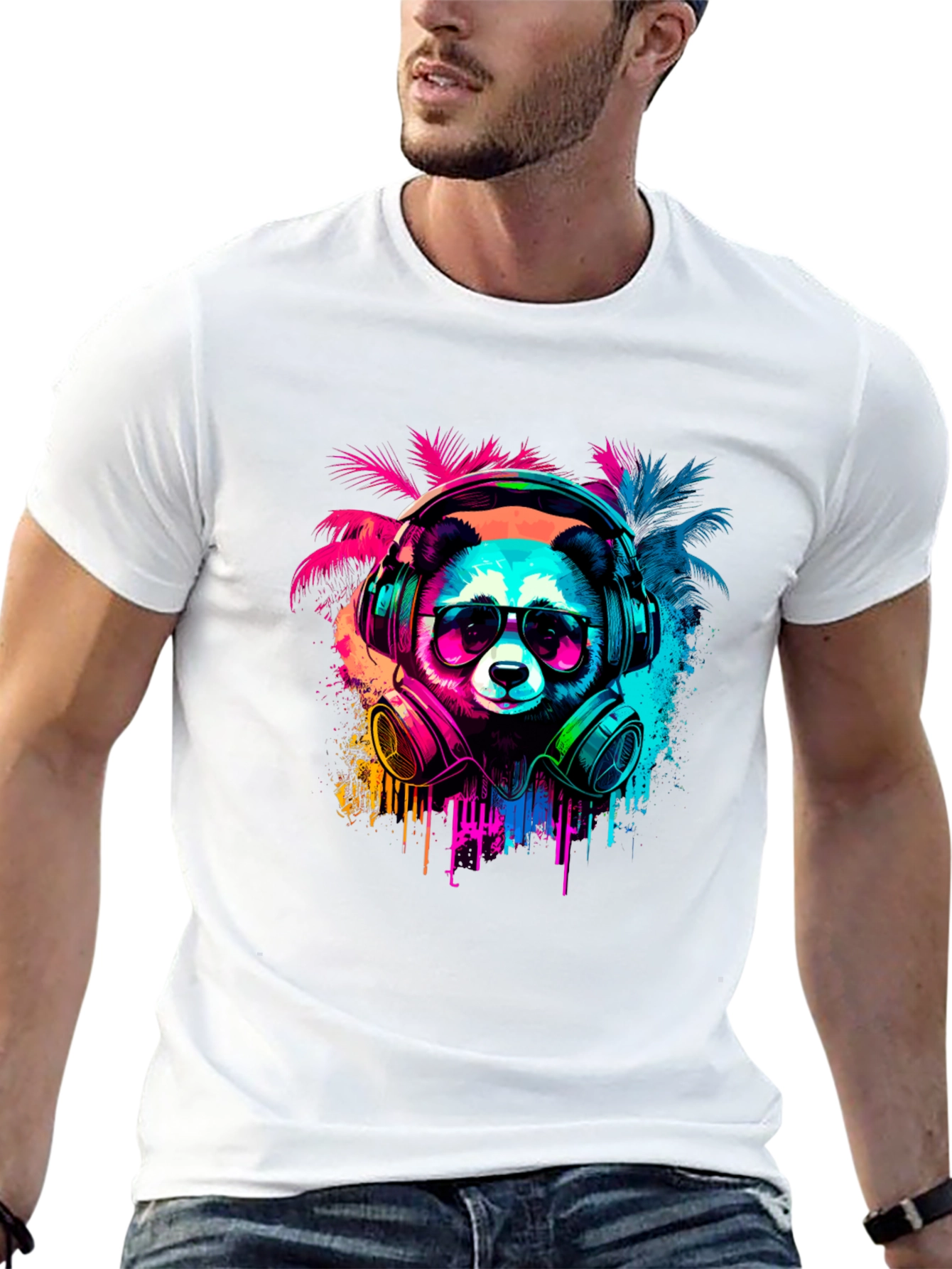 Neon Panda Headphones Graphic Tee