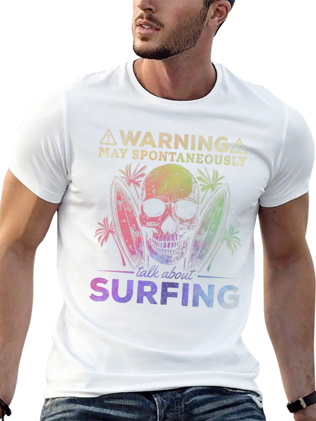 Surfing Skeleton Graphic Tee - Warning Spontaneous Talk