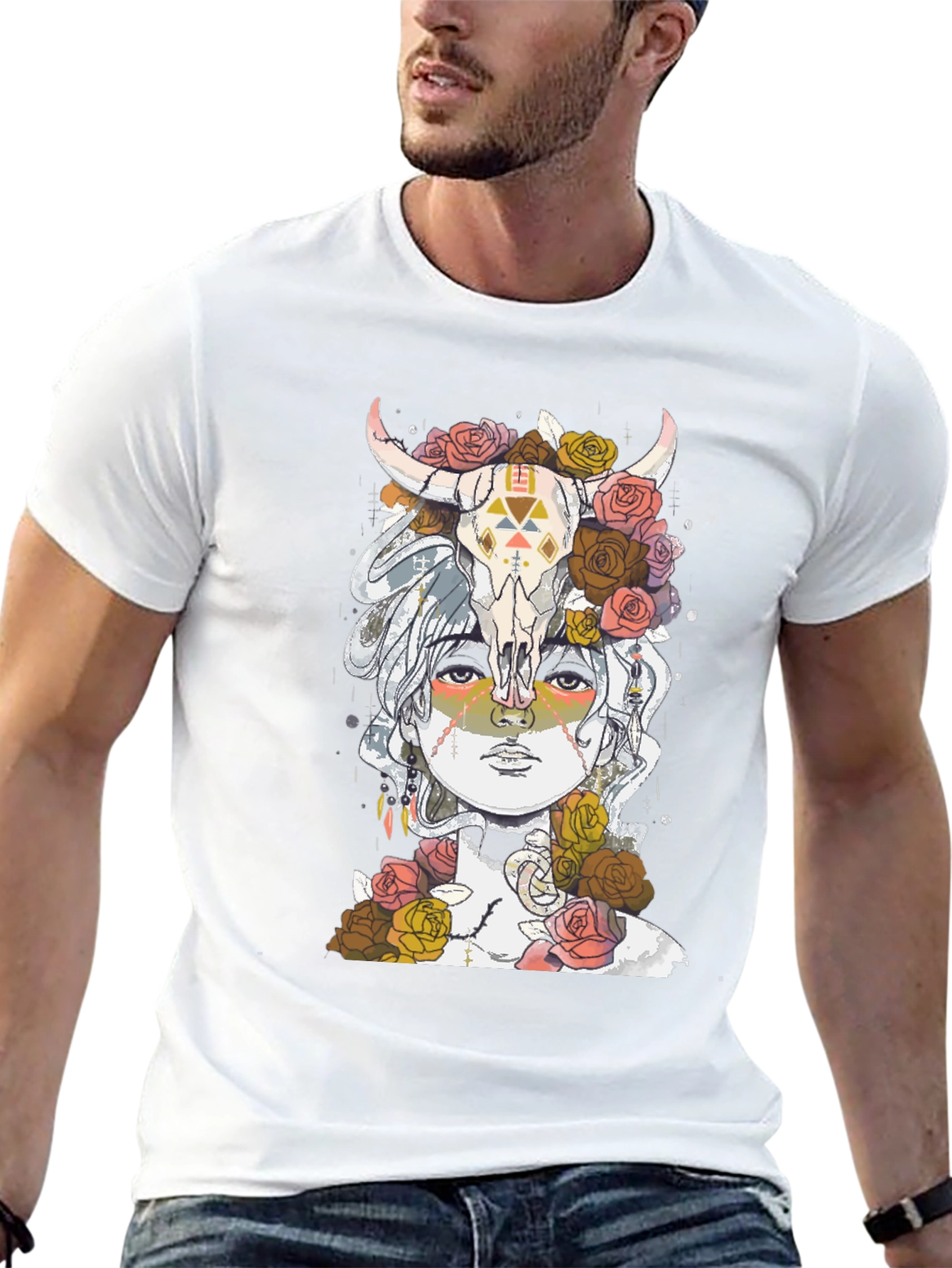 Skull & Floral T-Shirt - Artistic Graphic Tee
