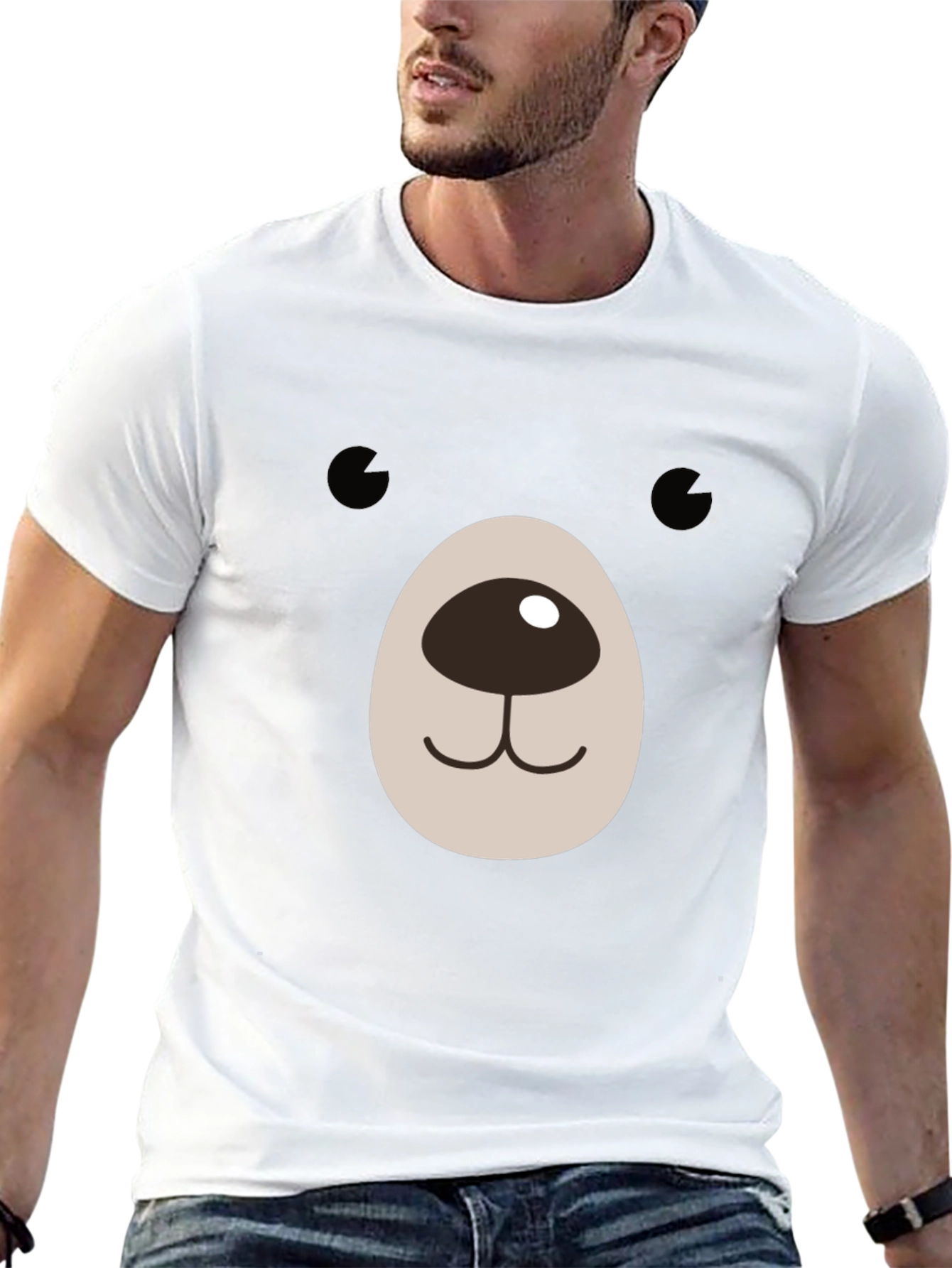 Cute Bear Face Graphic Black T-Shirt