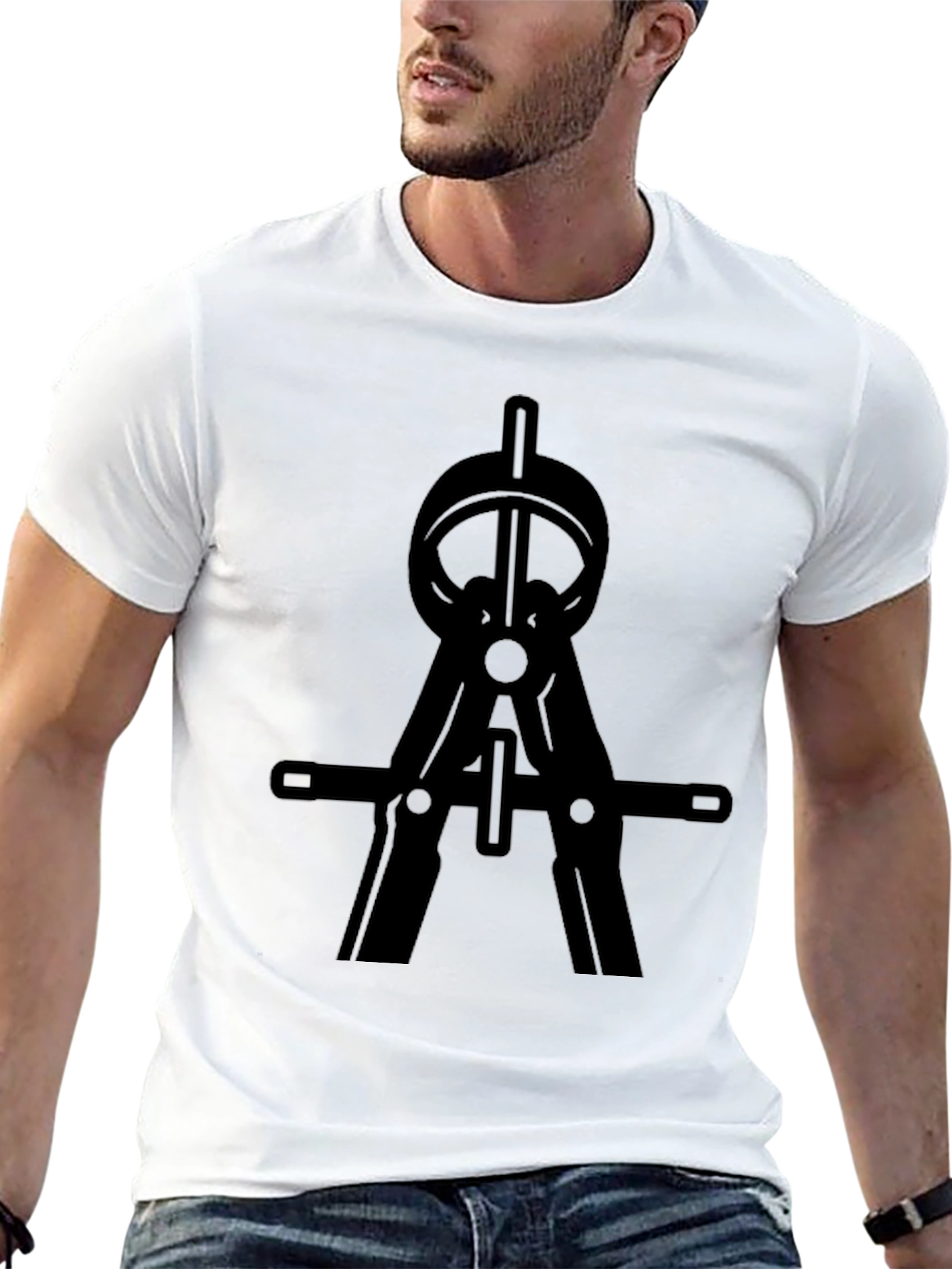 Black T-Shirt with Drafting Compass Design