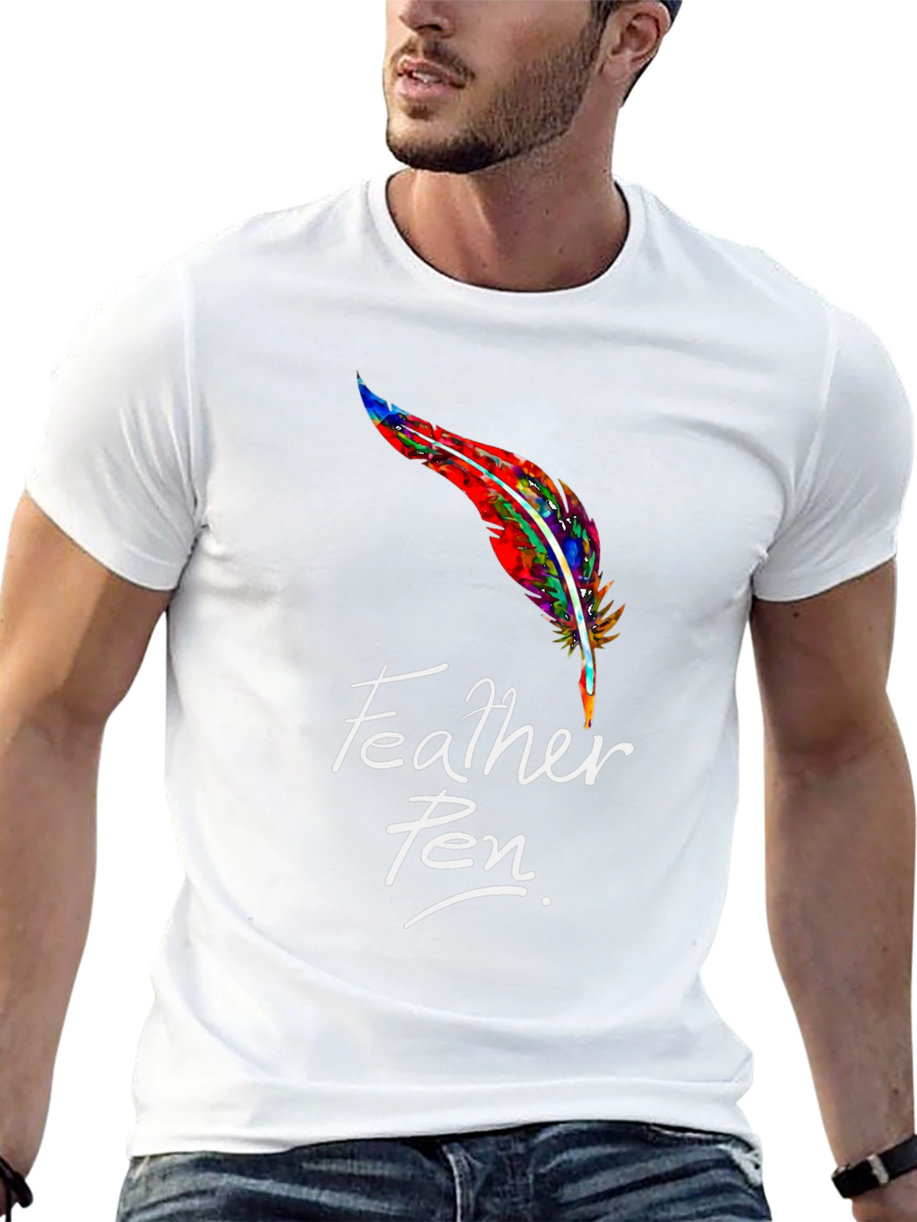 Feather Pen Graphic Tee - Stylish Black T-Shirt