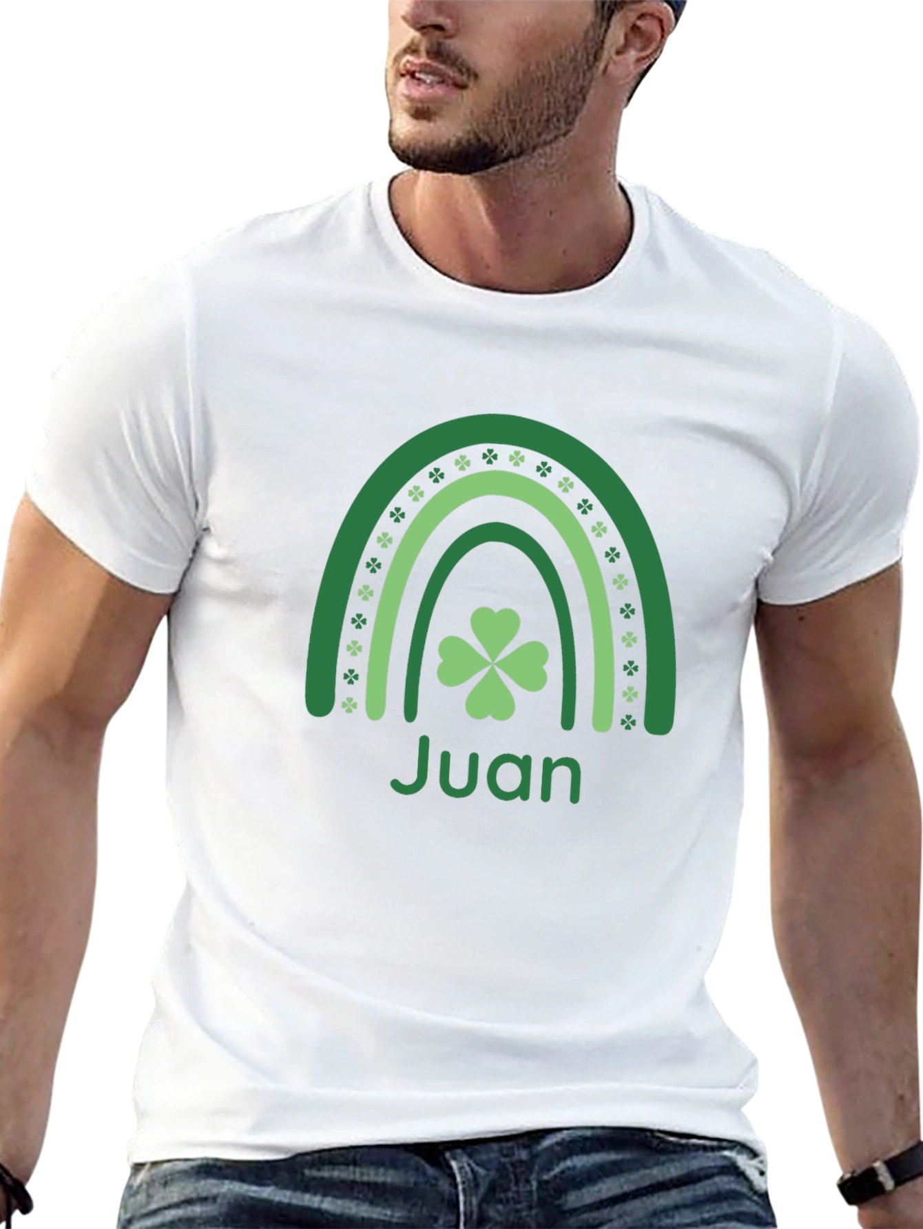 St. Patricks Day Rainbow Clover Personalized Mens T-Shirt