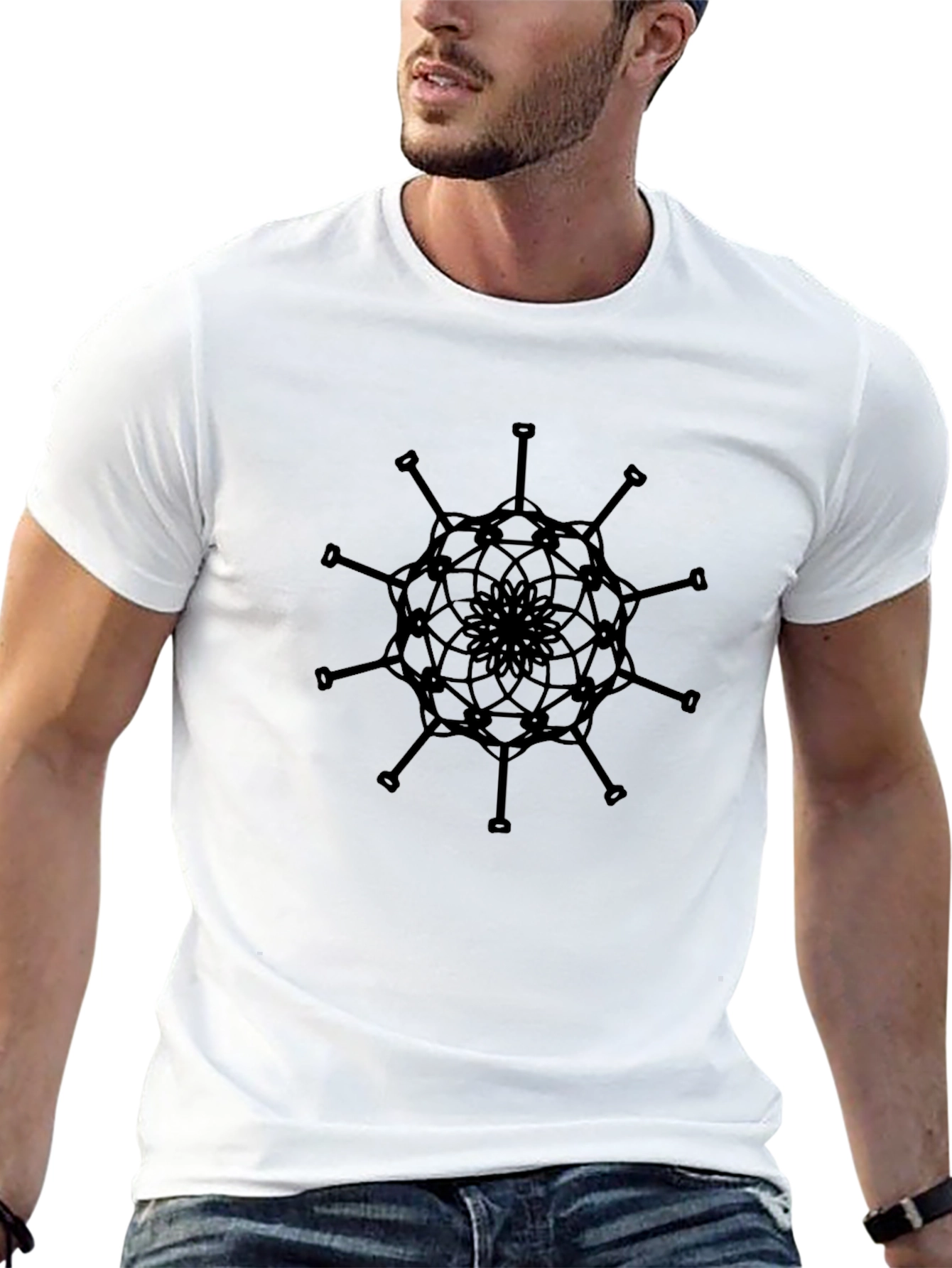 Mens Black T-Shirt with Abstract Mandala Design