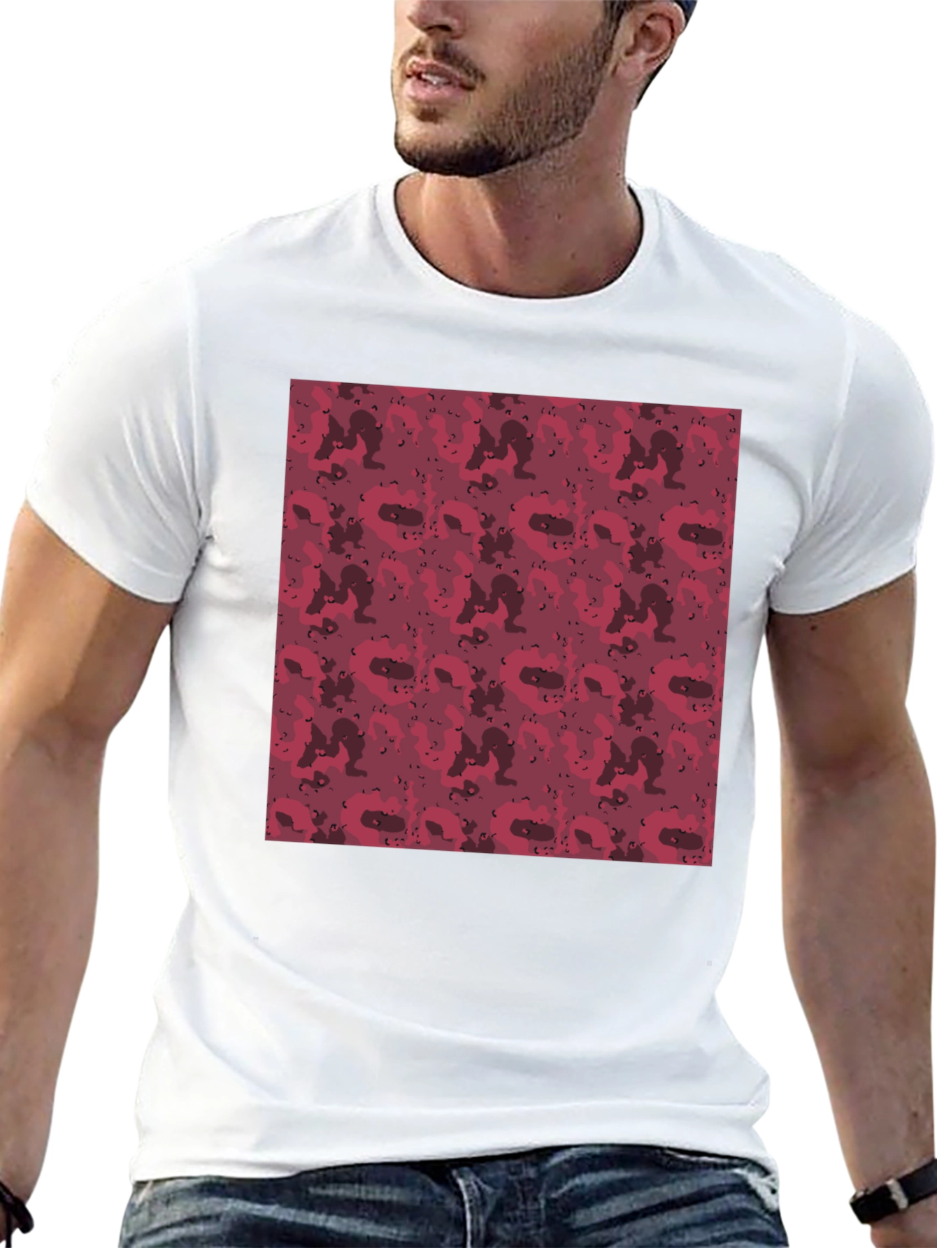 Red Camo Print Mens Black T-Shirt