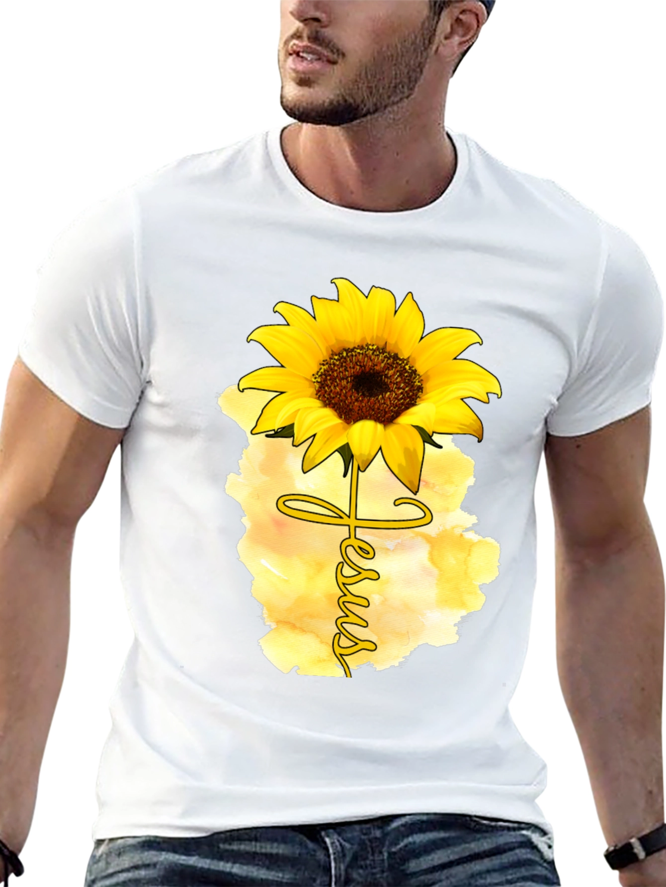 Jesus Sunflower Graphic Tee Black