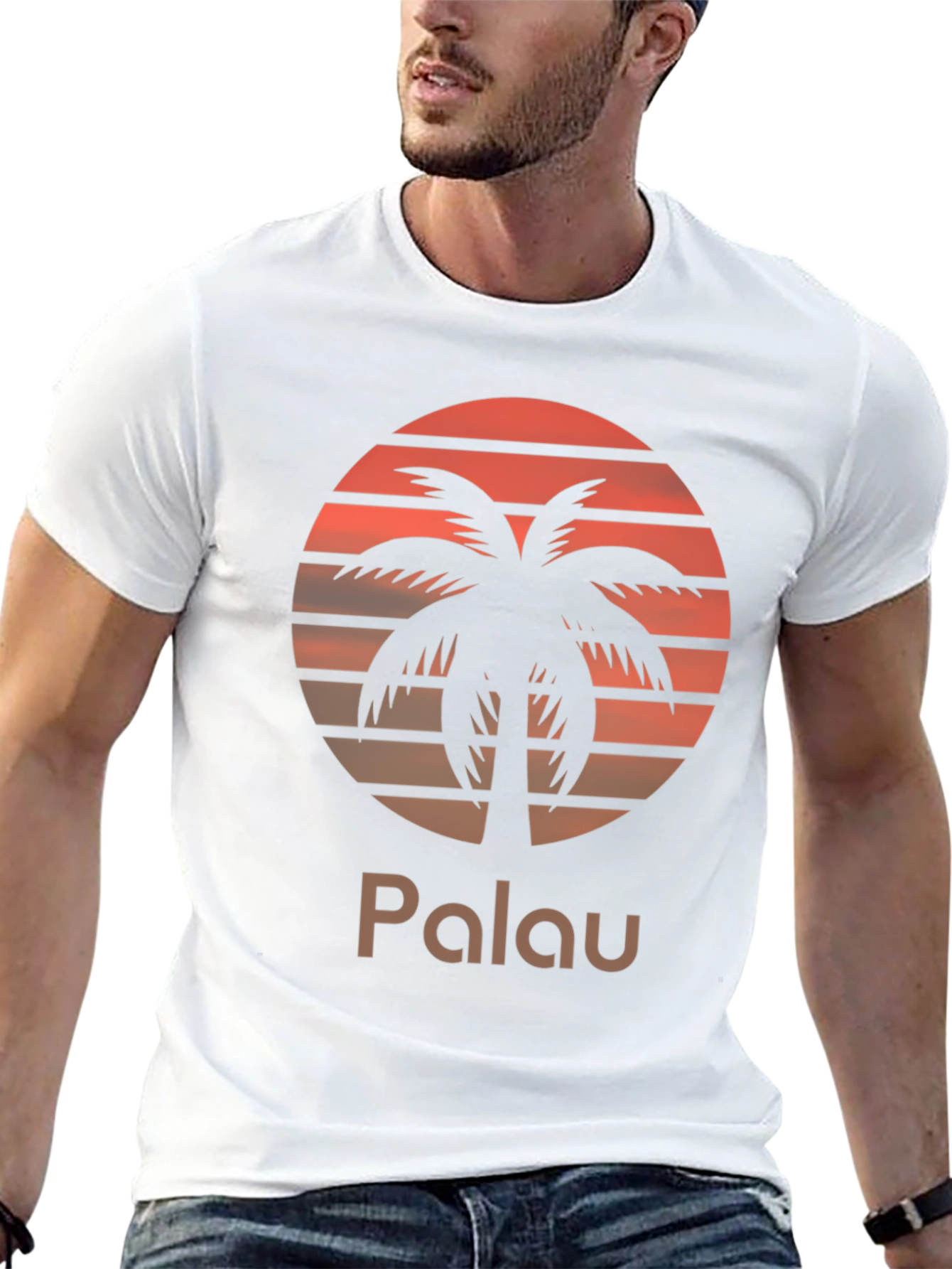 Palau Sunset Palm Tree Graphic Tee