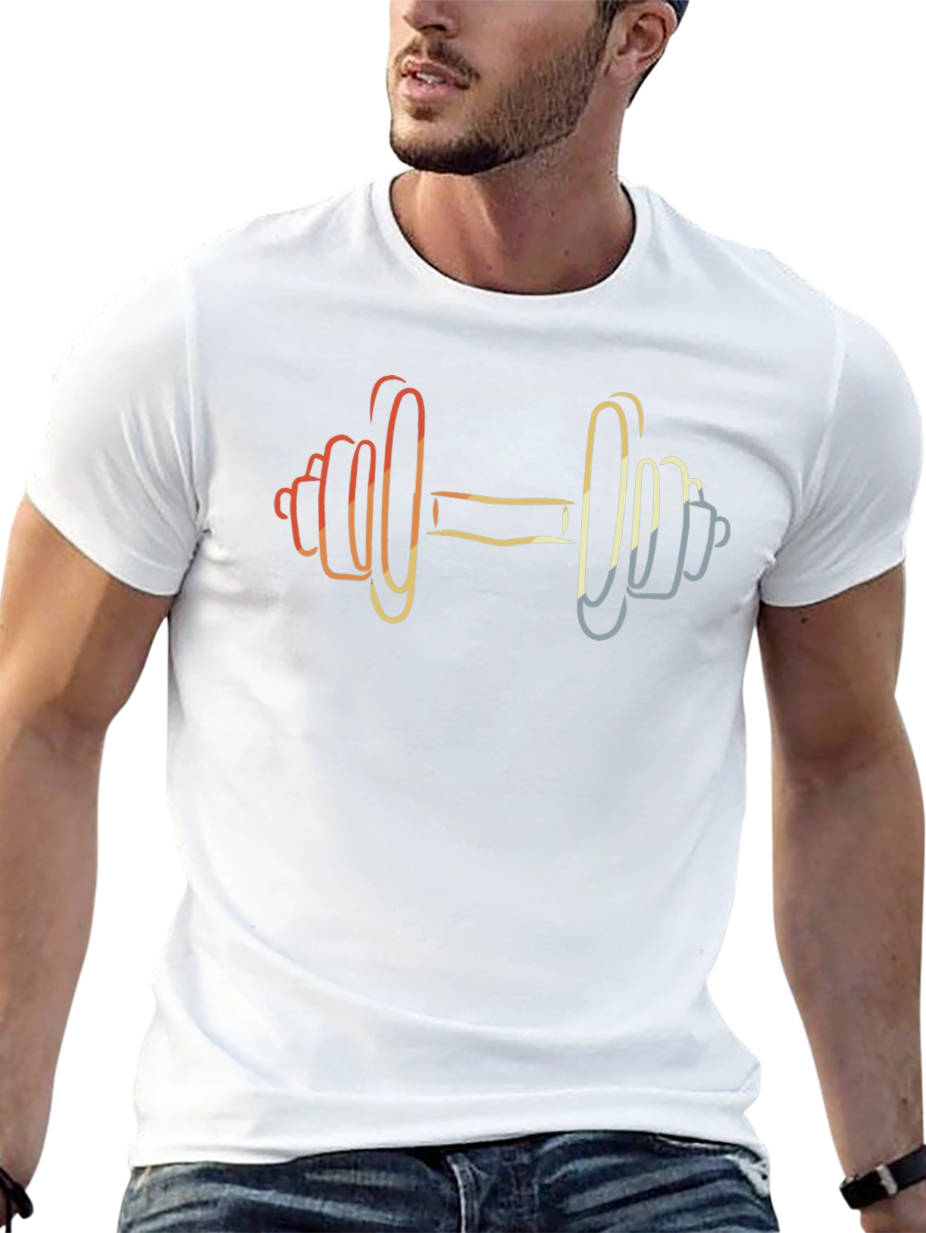 Retro Dumbbell Graphic T-Shirt - Workout Apparel