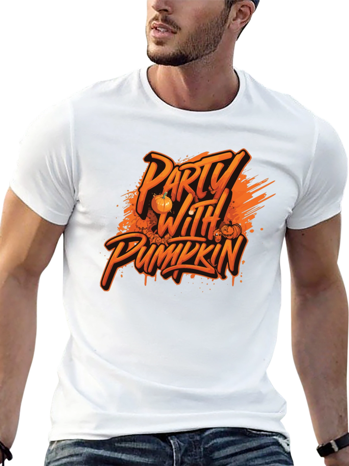 Party with Pumkin Black Graphic T-Shirt