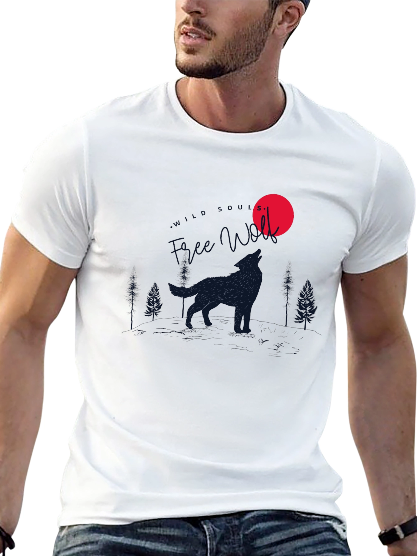 Wolf Howling at Moon Graphic T-Shirt