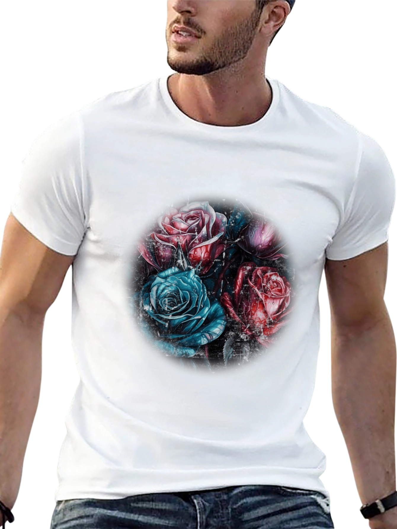 Floral Rose Graphic T-Shirt - Stylish Black Tee