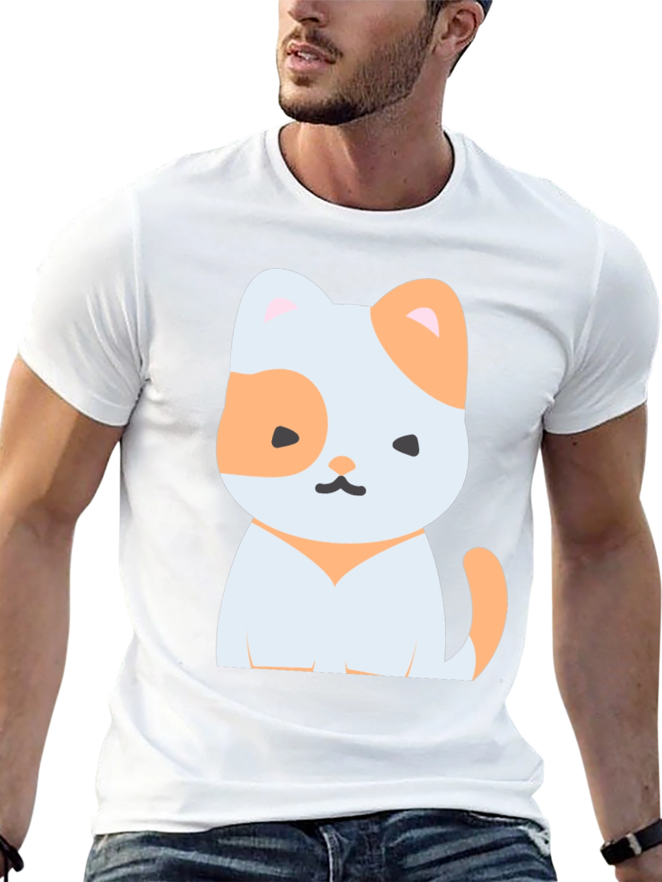 Cute Cartoon Cat Graphic Tee - Unisex Black T-Shirt