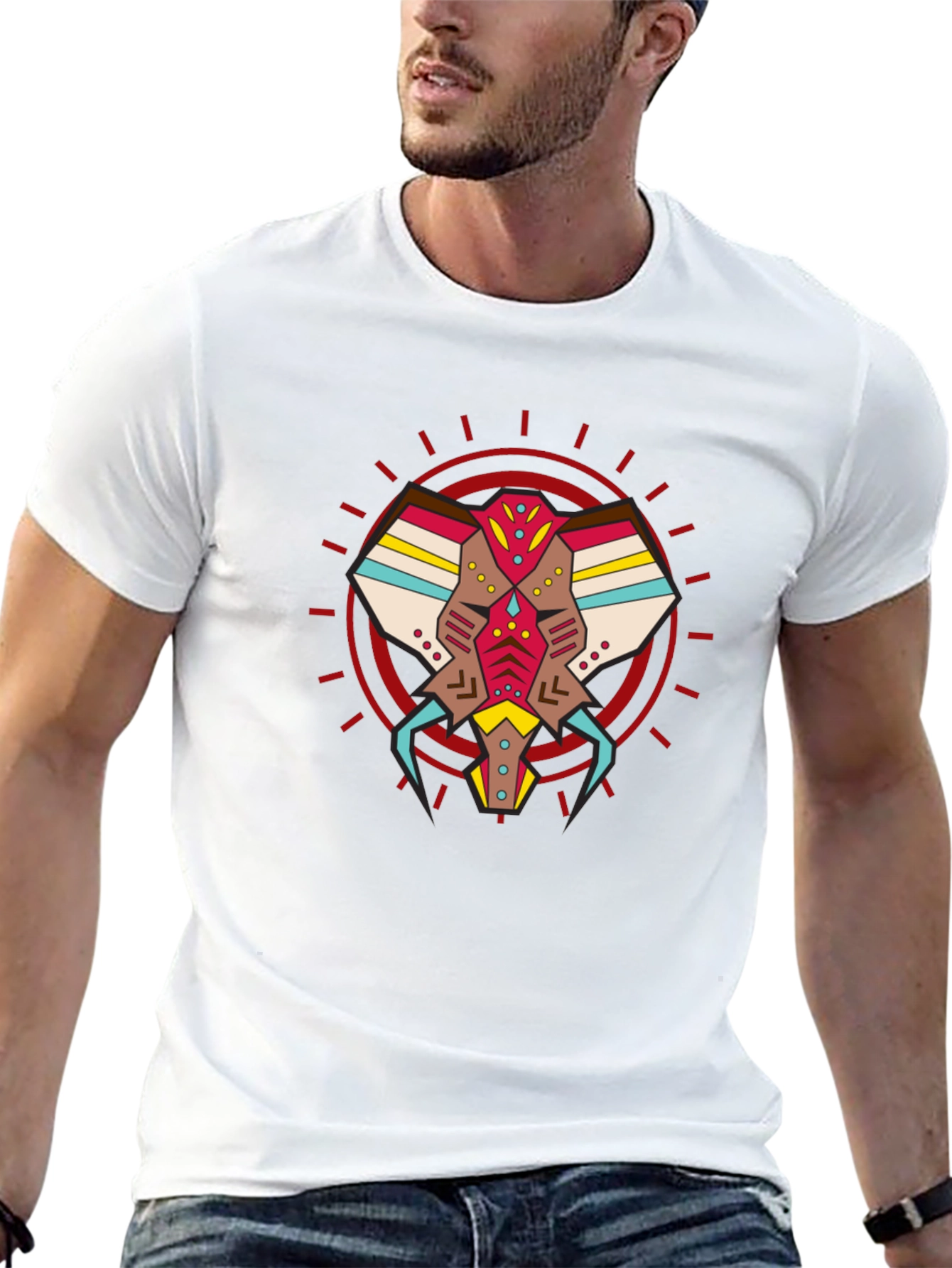 Abstract Geometric Elephant Graphic Tee - Black