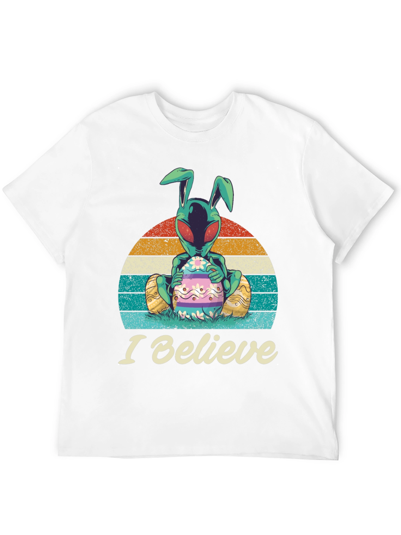I Believe Alien Easter Bunny Graphic T-Shirt