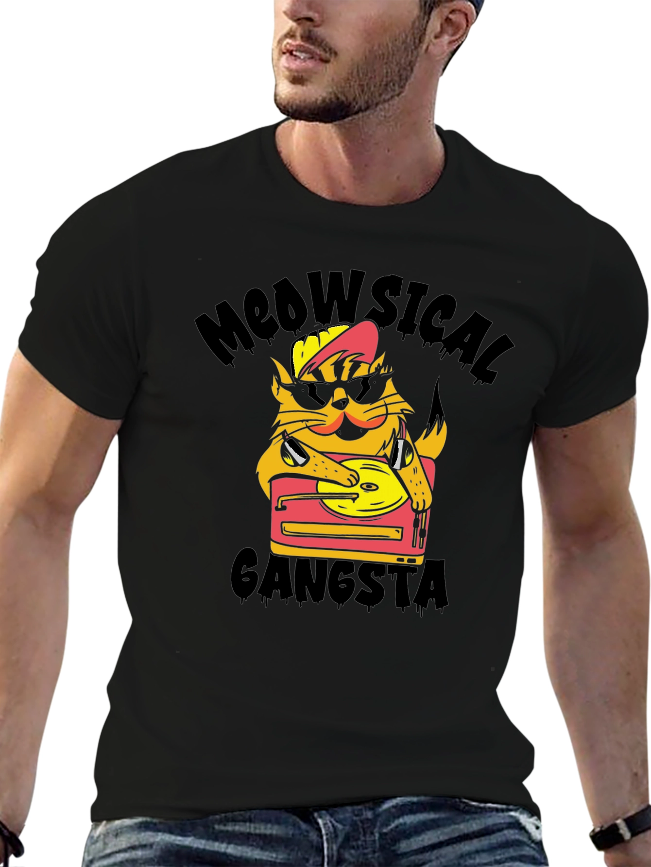 Meowsical Gangsta Black T-Shirt