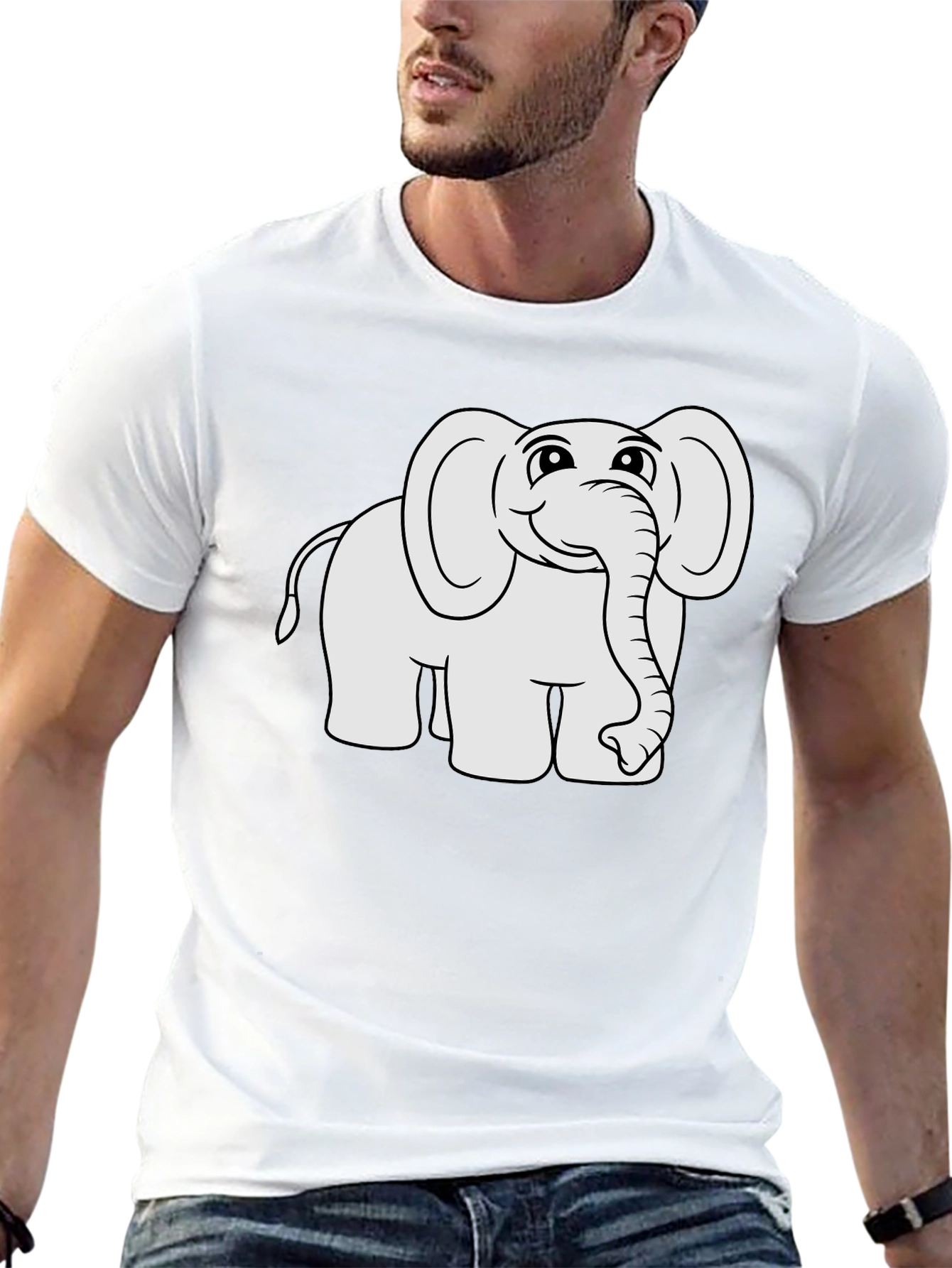 Cute Cartoon Elephant Black T-Shirt