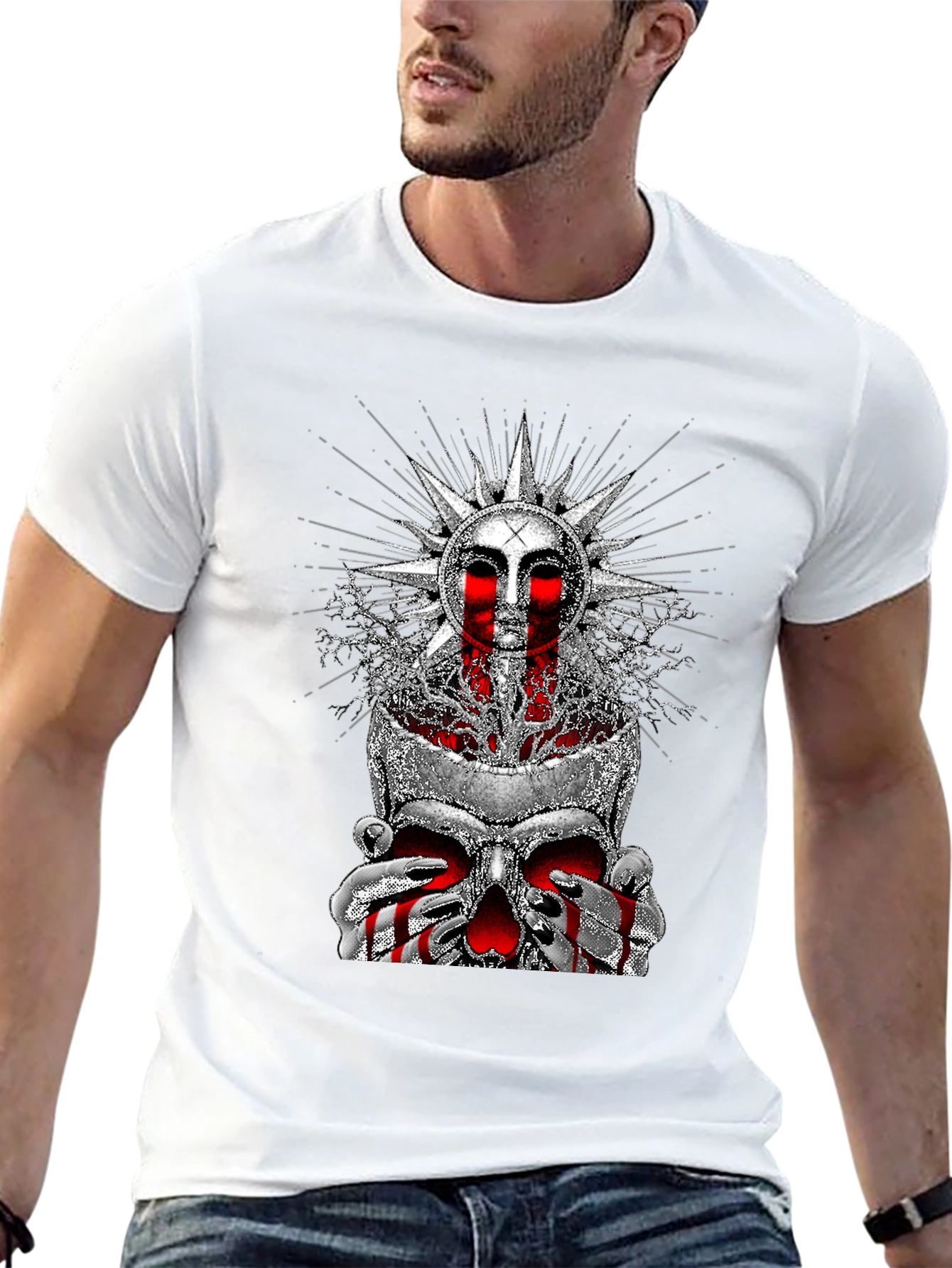 Skull Sun Graphic Tee - Edgy Print T-Shirt