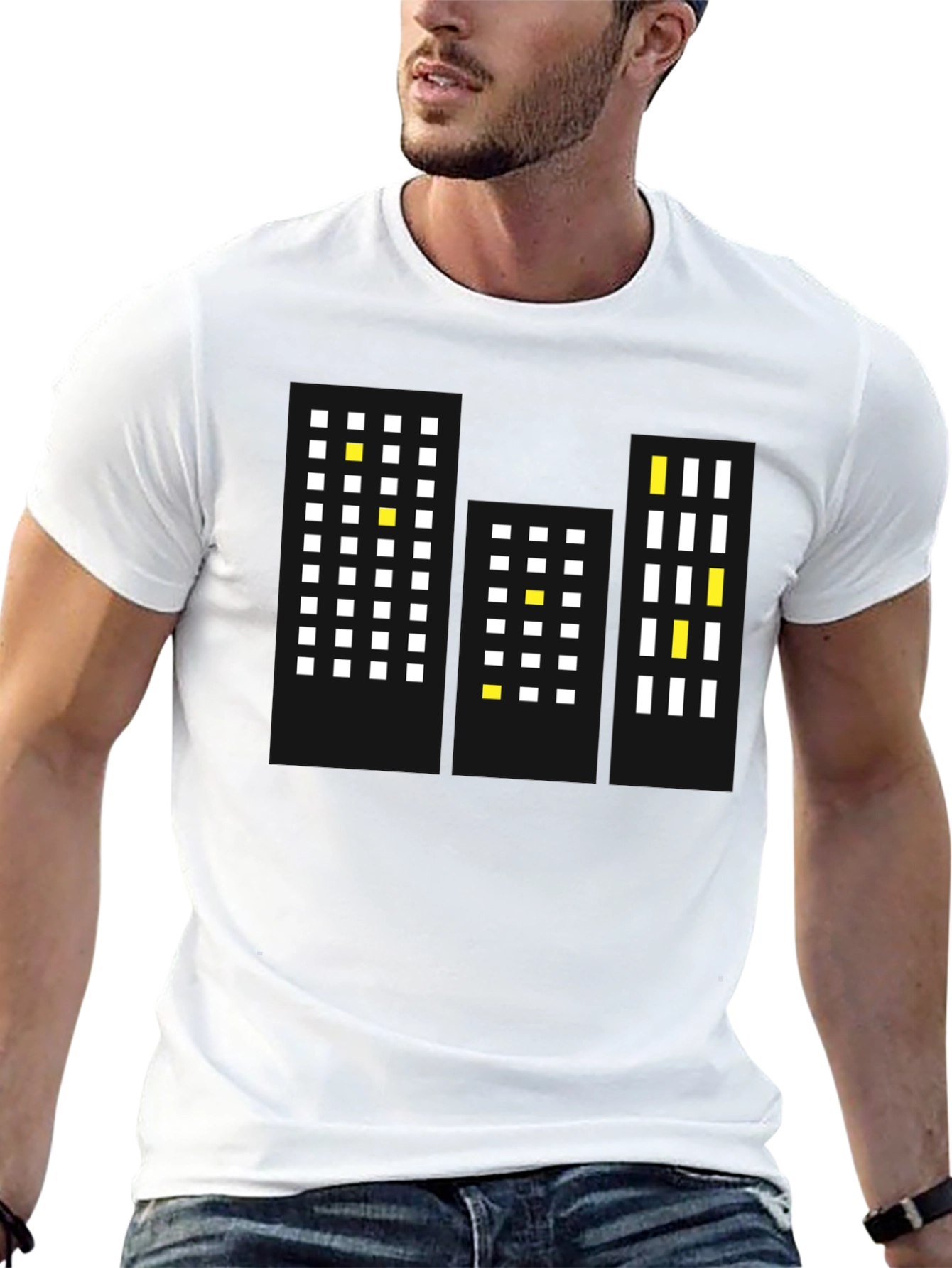 Pixel Cityscape Black T-Shirt - Modern Urban Style